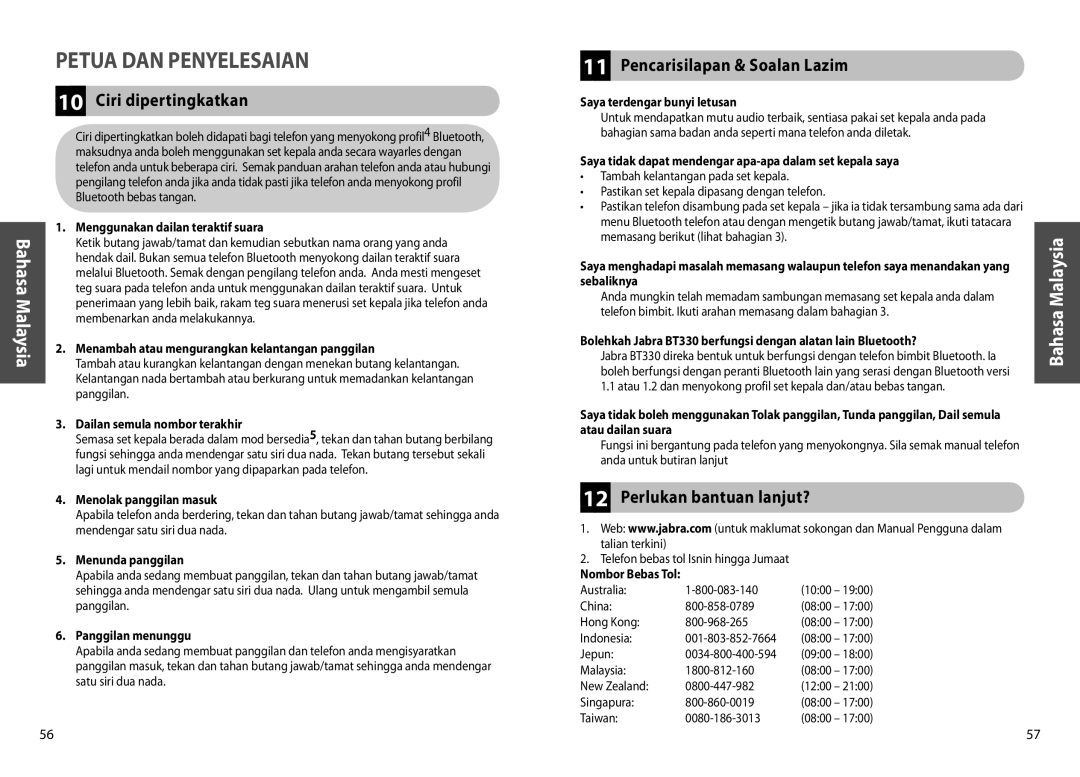 Jabra BT330 user manual Ciri dipertingkatkan, Pencarisilapan & Soalan Lazim, Perlukan bantuan lanjut? 