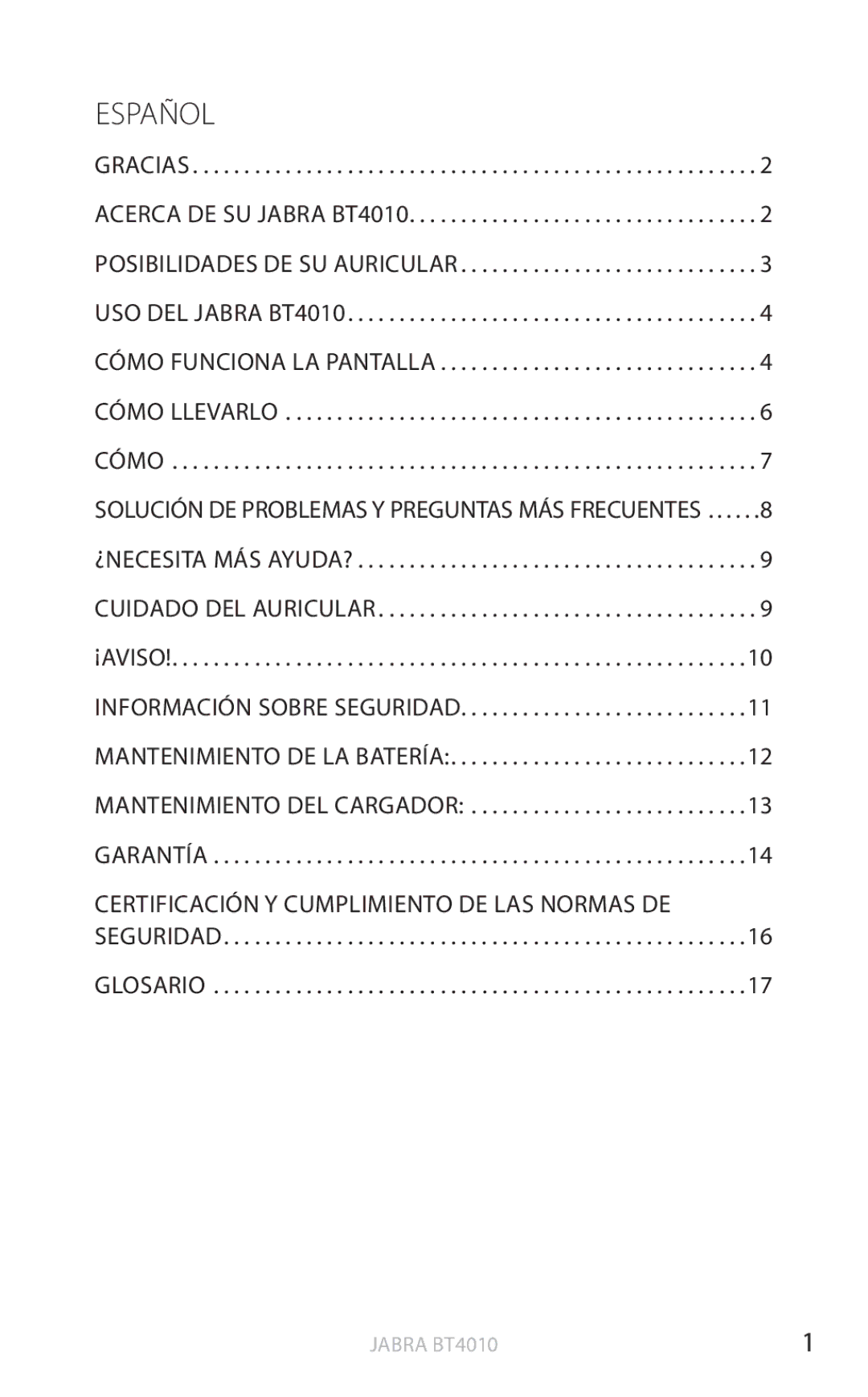 Jabra BT4010 user manual Español 