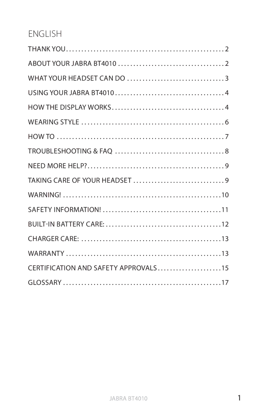 Jabra BT4010 user manual English 