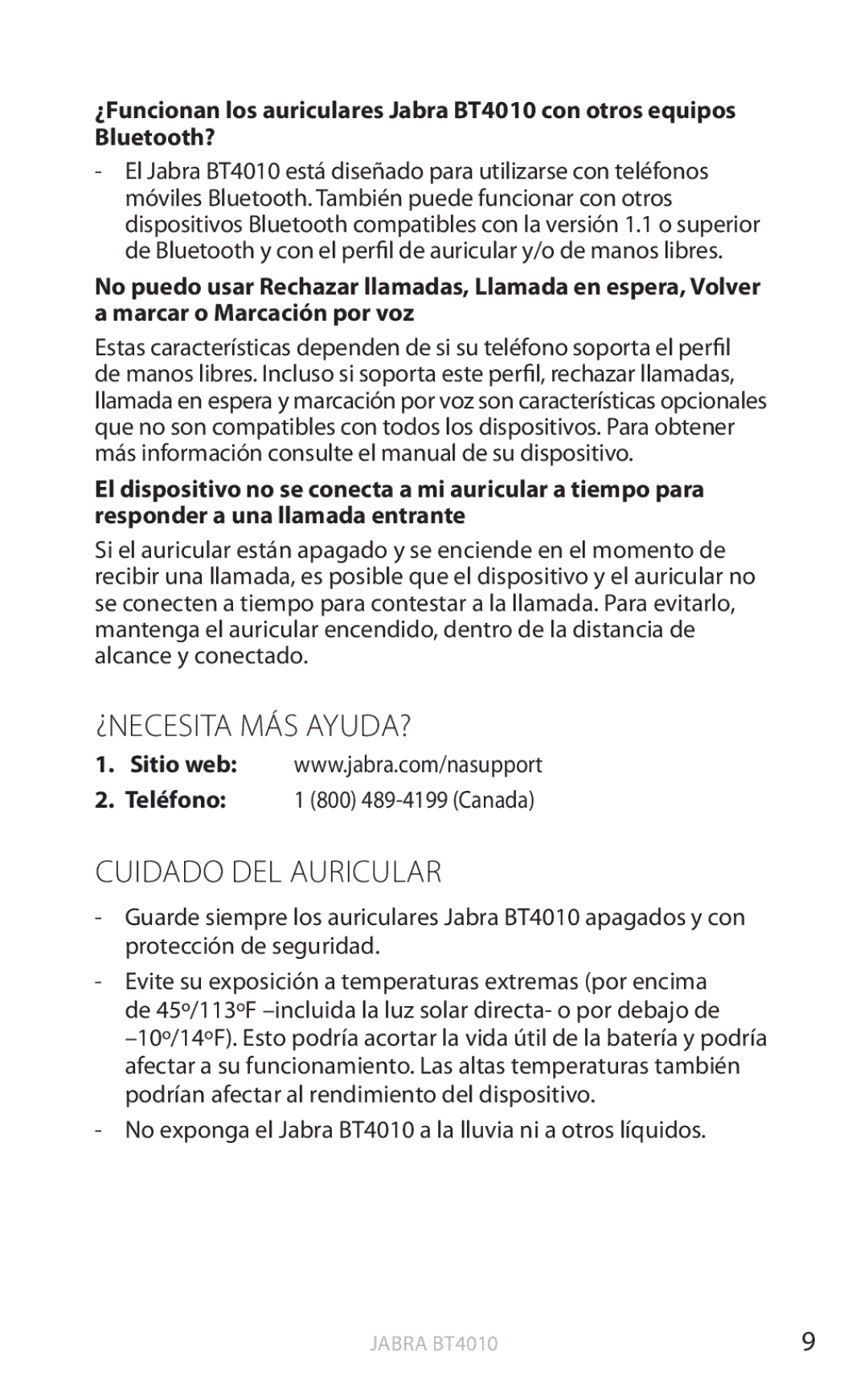 Jabra BT4010 user manual ¿Necesita más ayuda?, Cuidado del auricular 