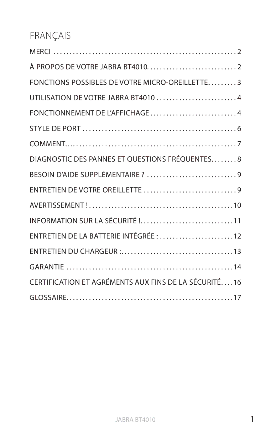 Jabra BT4010 user manual Français 