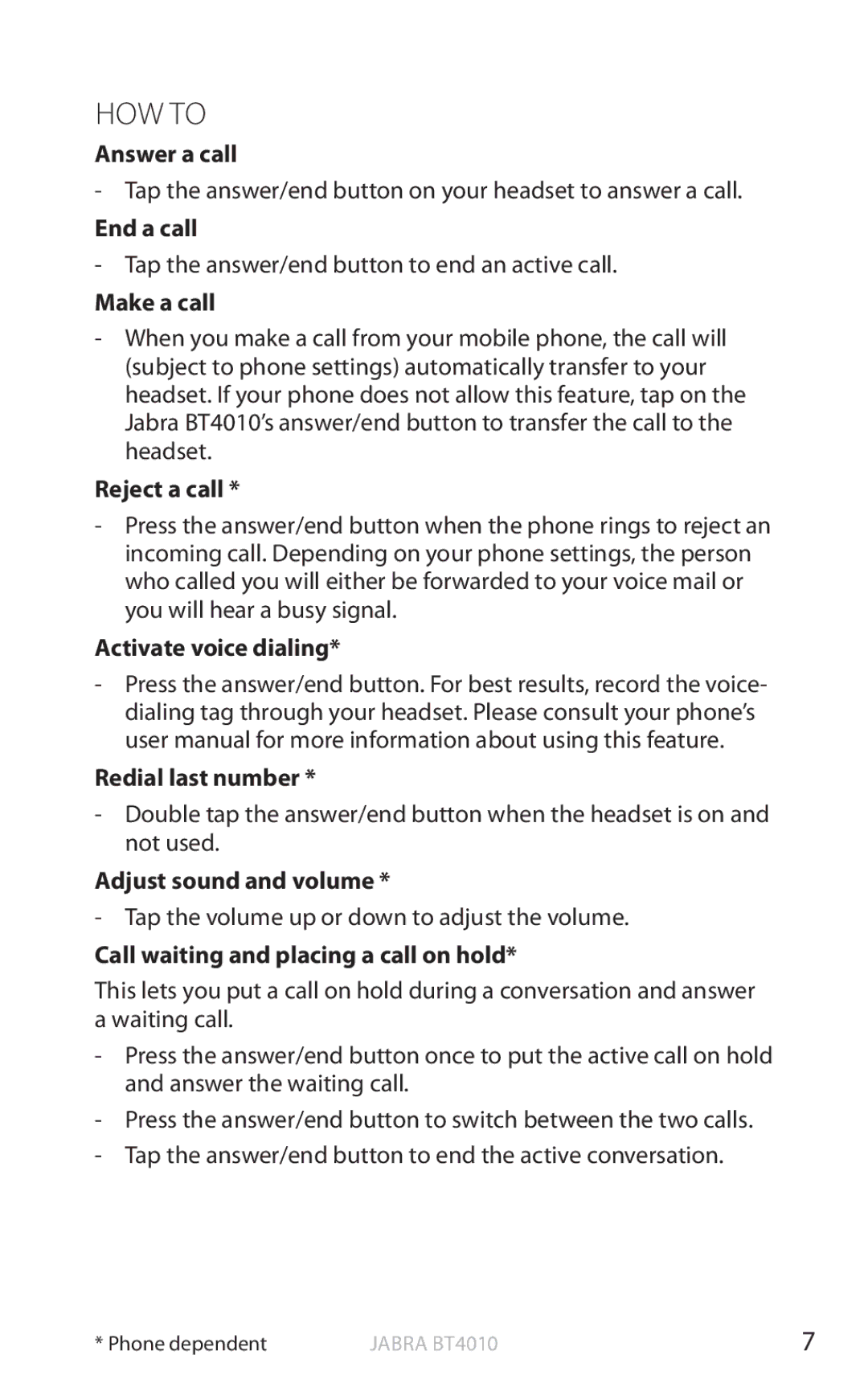 Jabra BT4010 user manual How to 