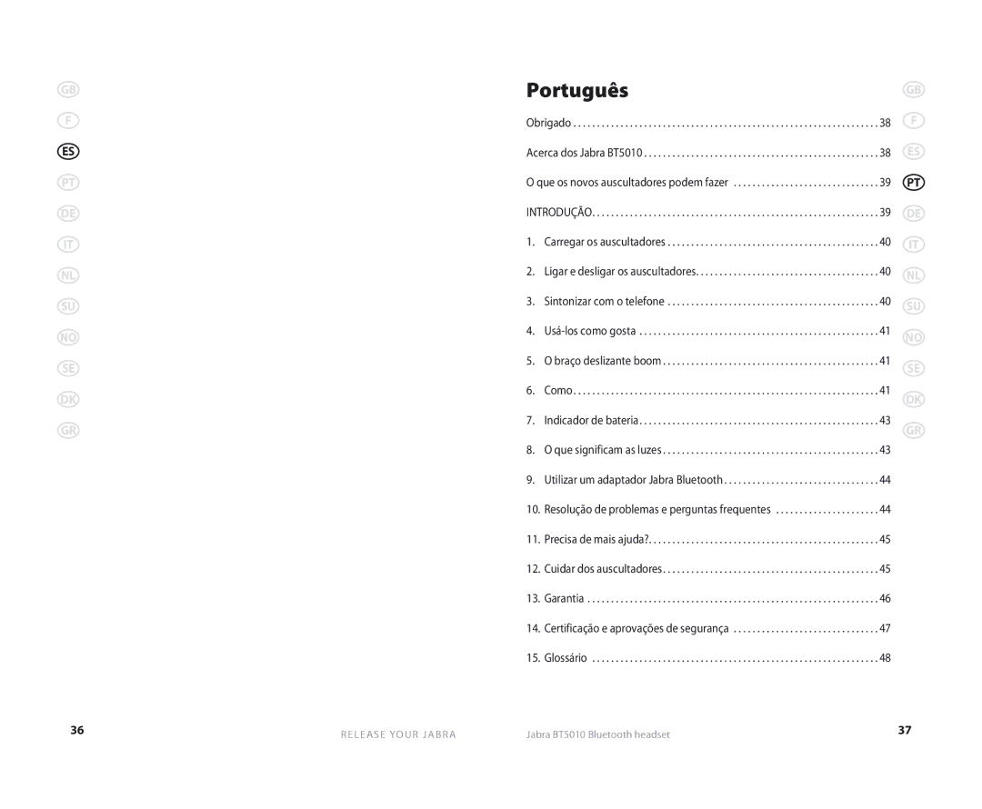 Jabra BT5010 user manual Português, Introdução 