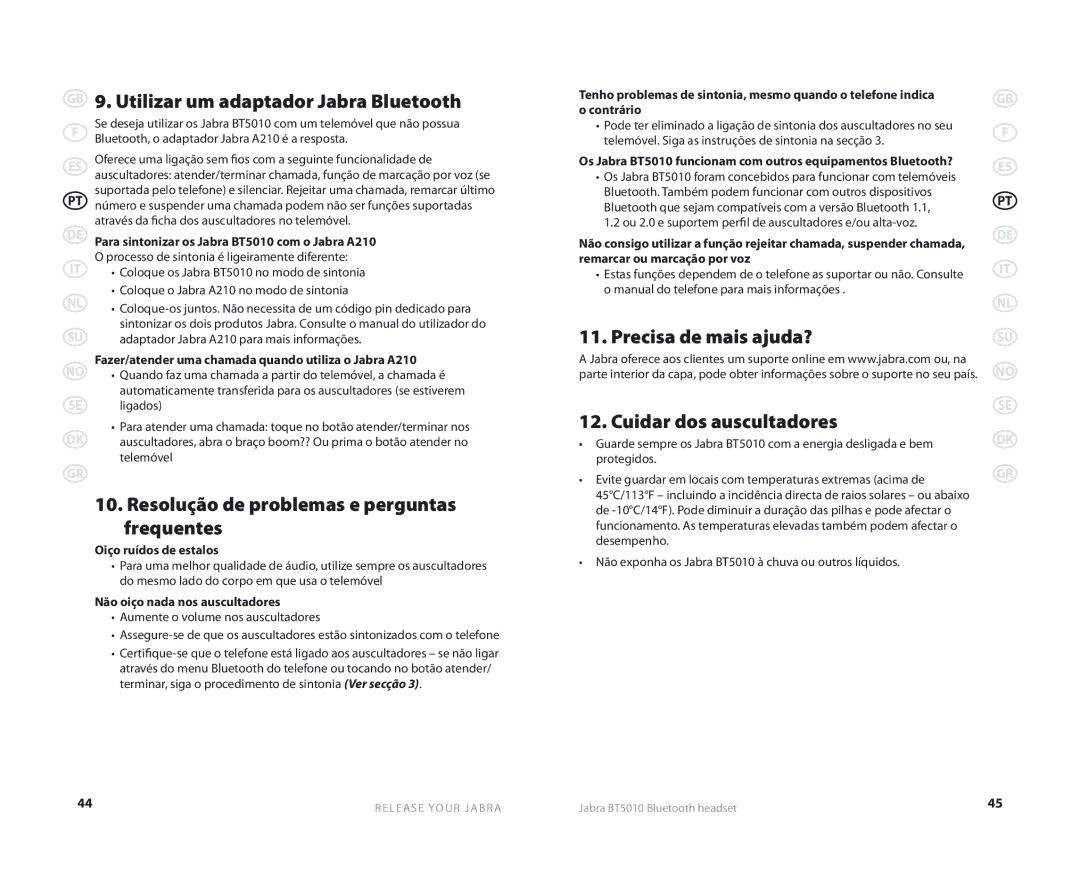 Jabra BT5010 user manual Utilizar um adaptador Jabra Bluetooth, Resolução de problemas e perguntas frequentes 