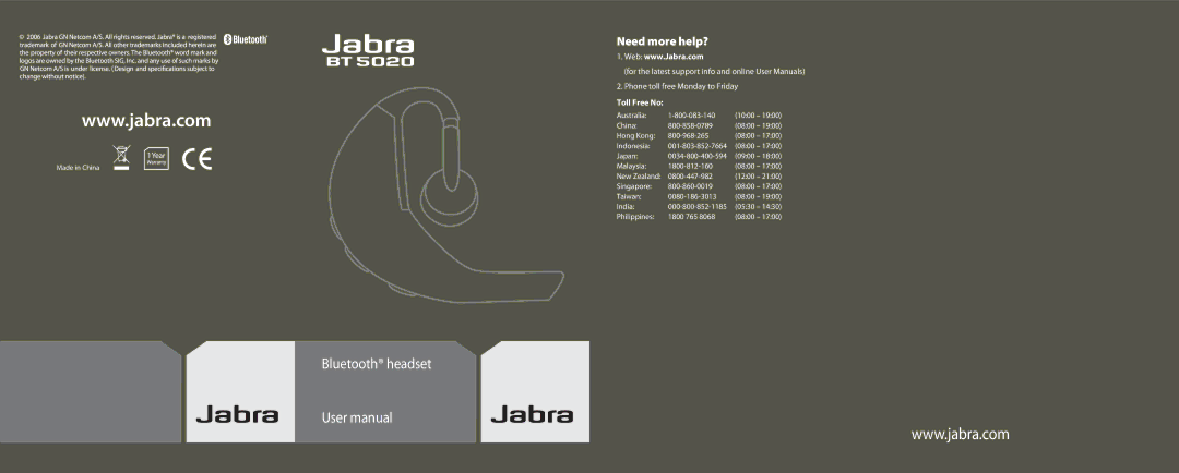 Jabra BT5020 user manual Bluetooth headset 