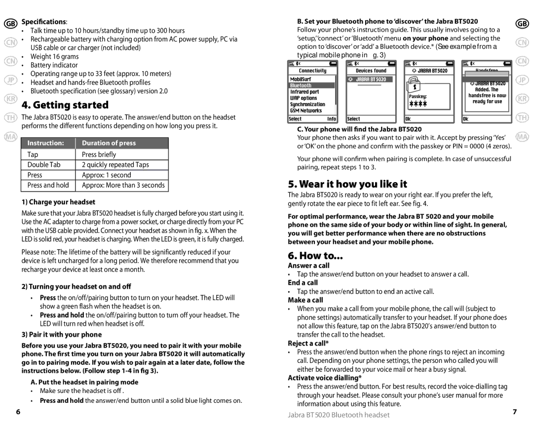 Jabra BT5020 user manual KR 4. Getting started, Wear it how you like it, How to 