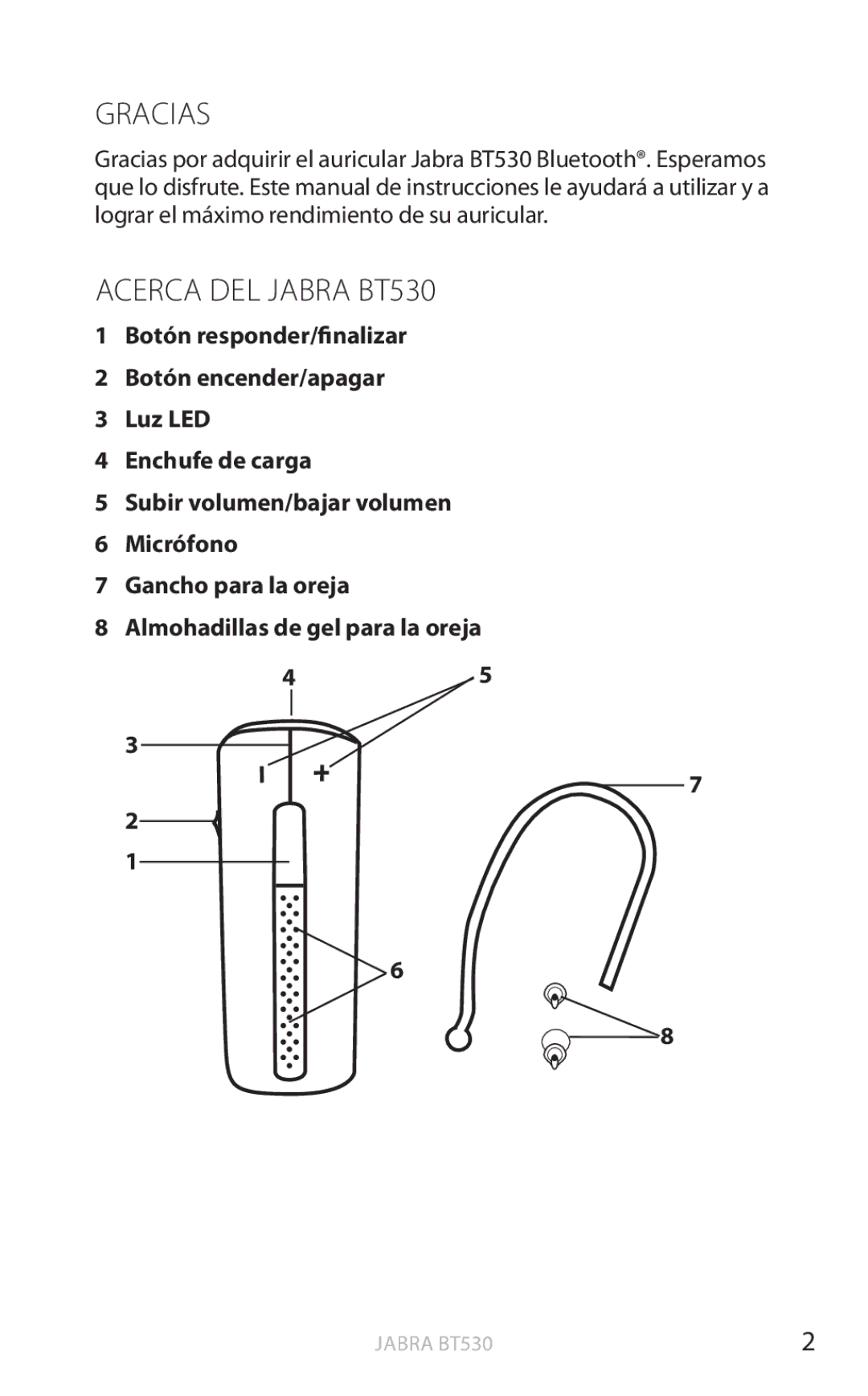 Jabra user manual Gracias, Acerca DEL Jabra BT530 