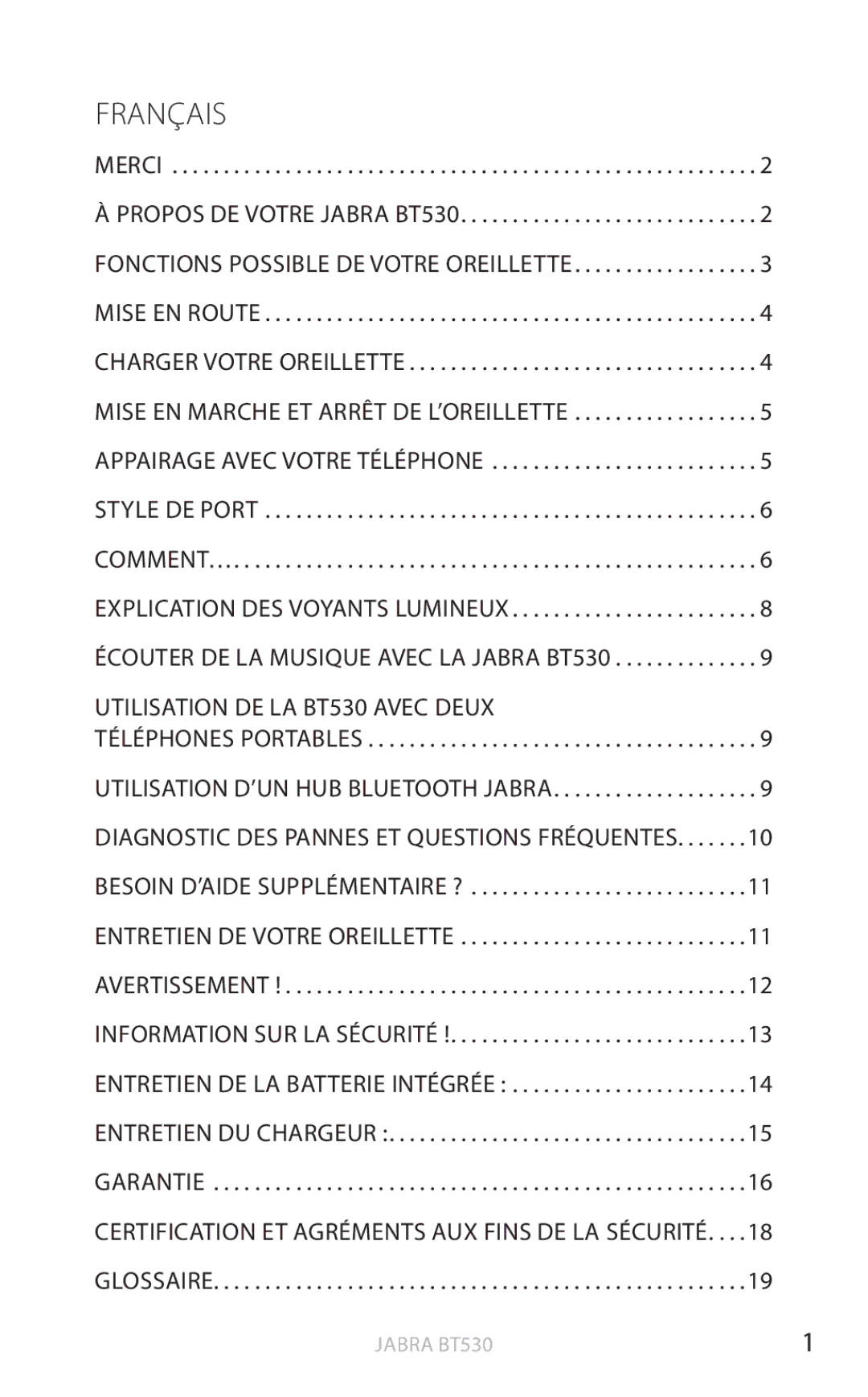 Jabra BT530 user manual Français, Glossaire 