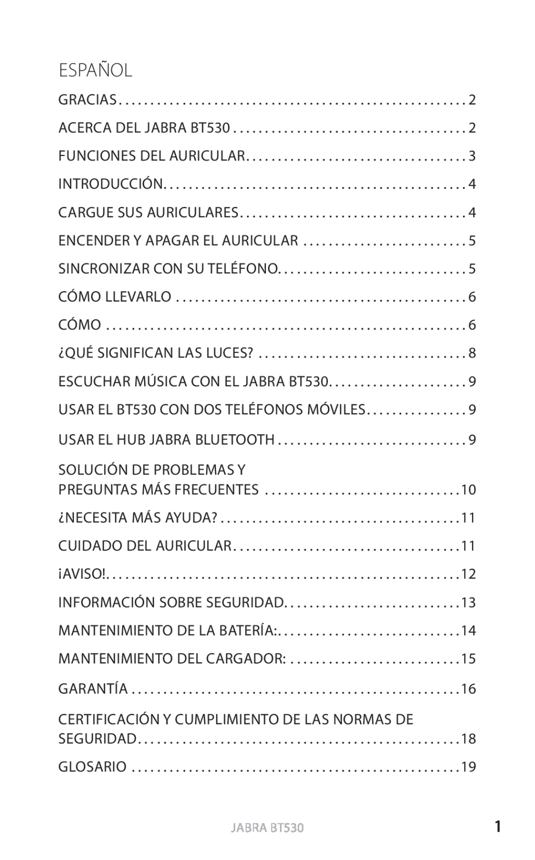 Jabra BT530 user manual Español 