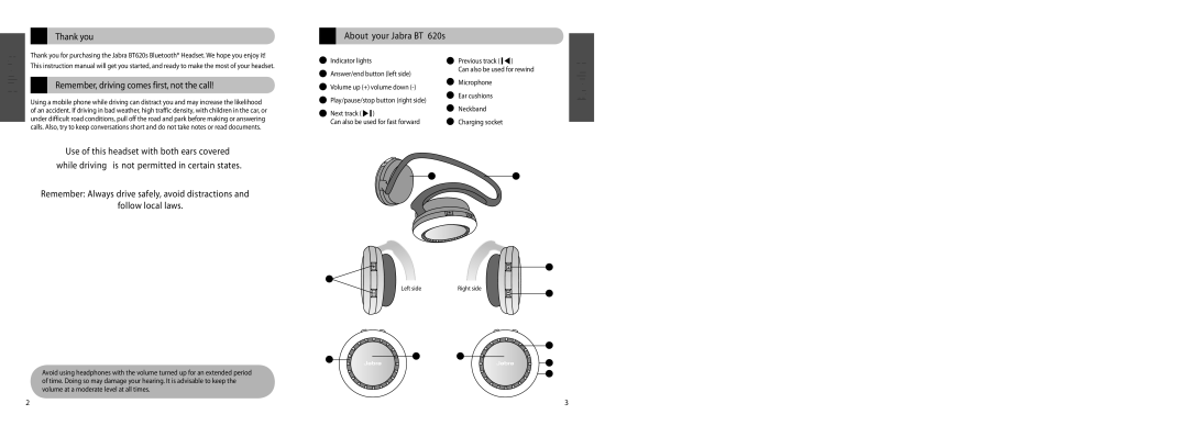 Jabra BT620s user manual Thank you Remember, driving comes first, not the call 