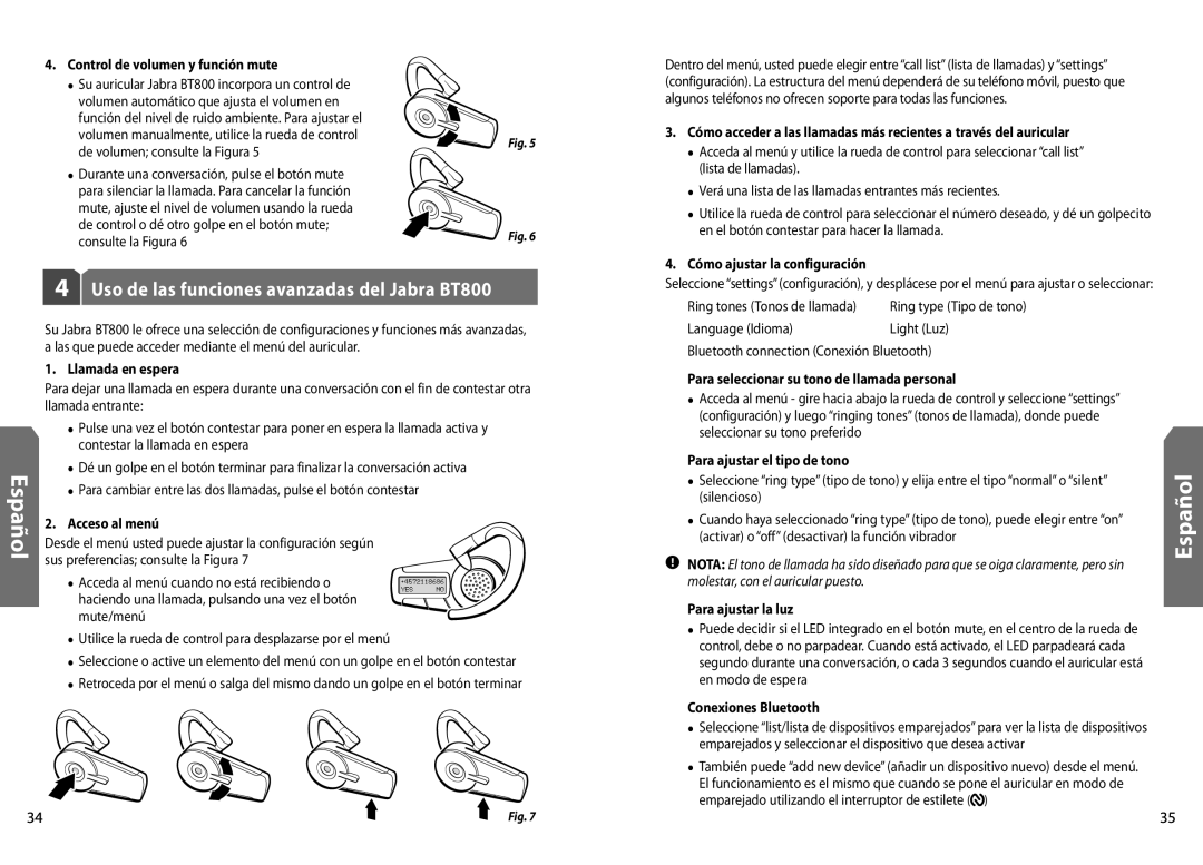 Jabra user manual Uso de las funciones avanzadas del Jabra BT800 