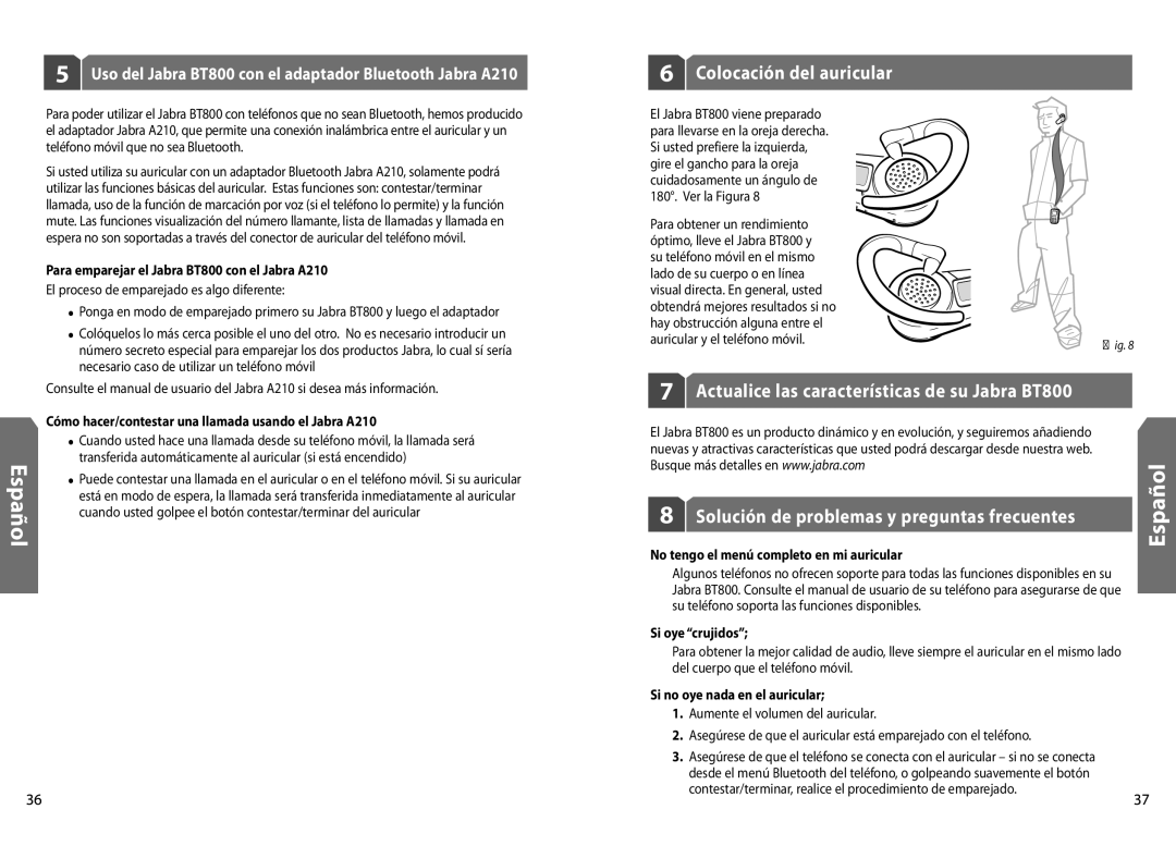 Jabra user manual Colocación del auricular, Actualice las características de su Jabra BT800 