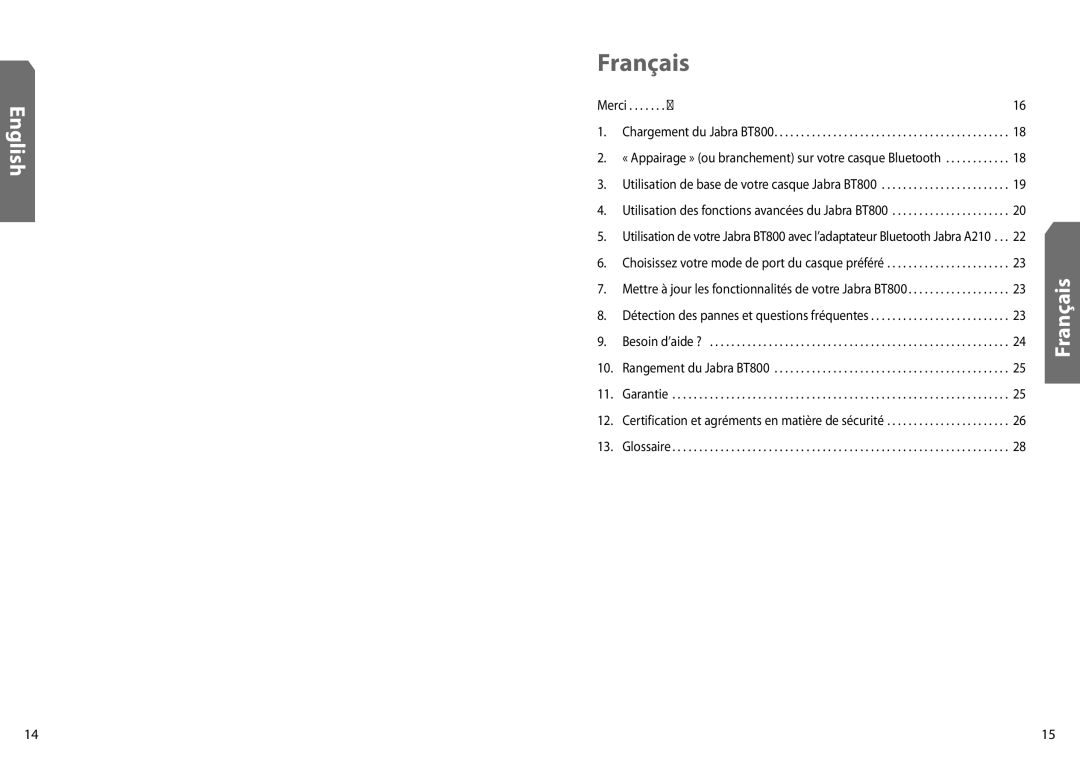 Jabra BT800 user manual Français 