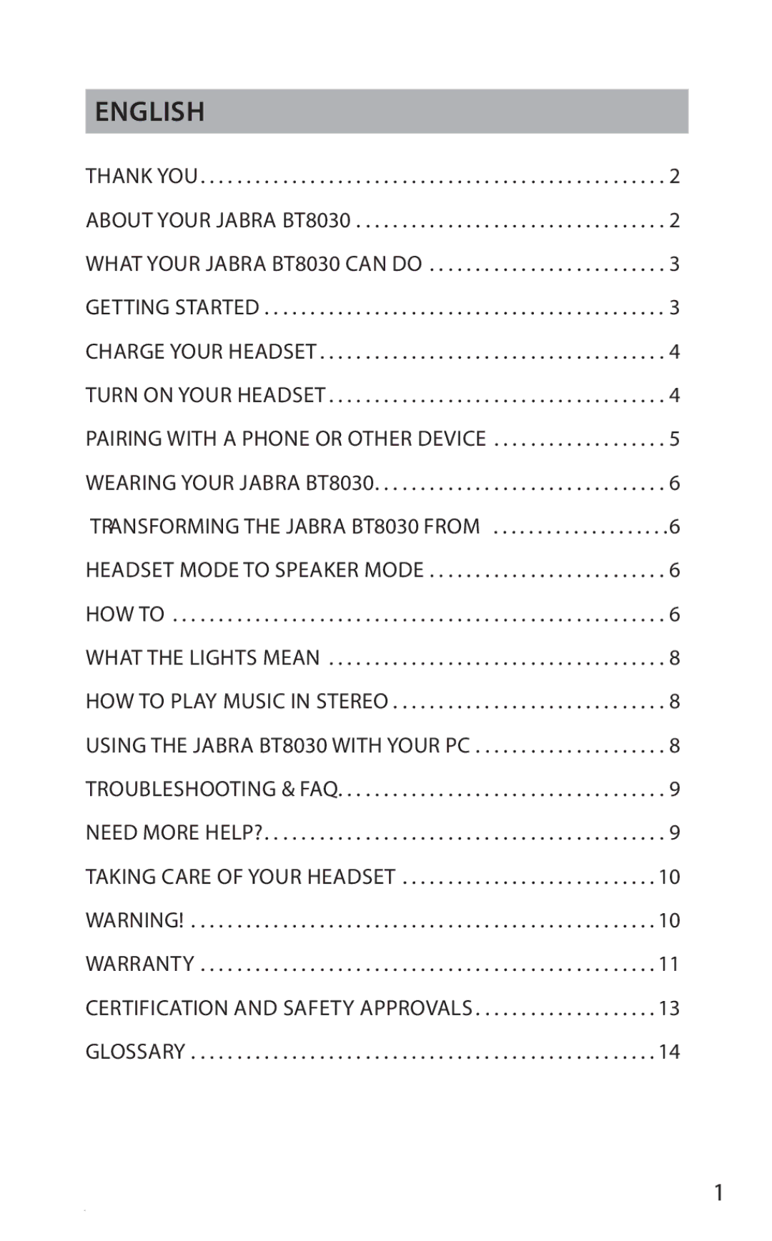 Jabra BT8030 manual English 