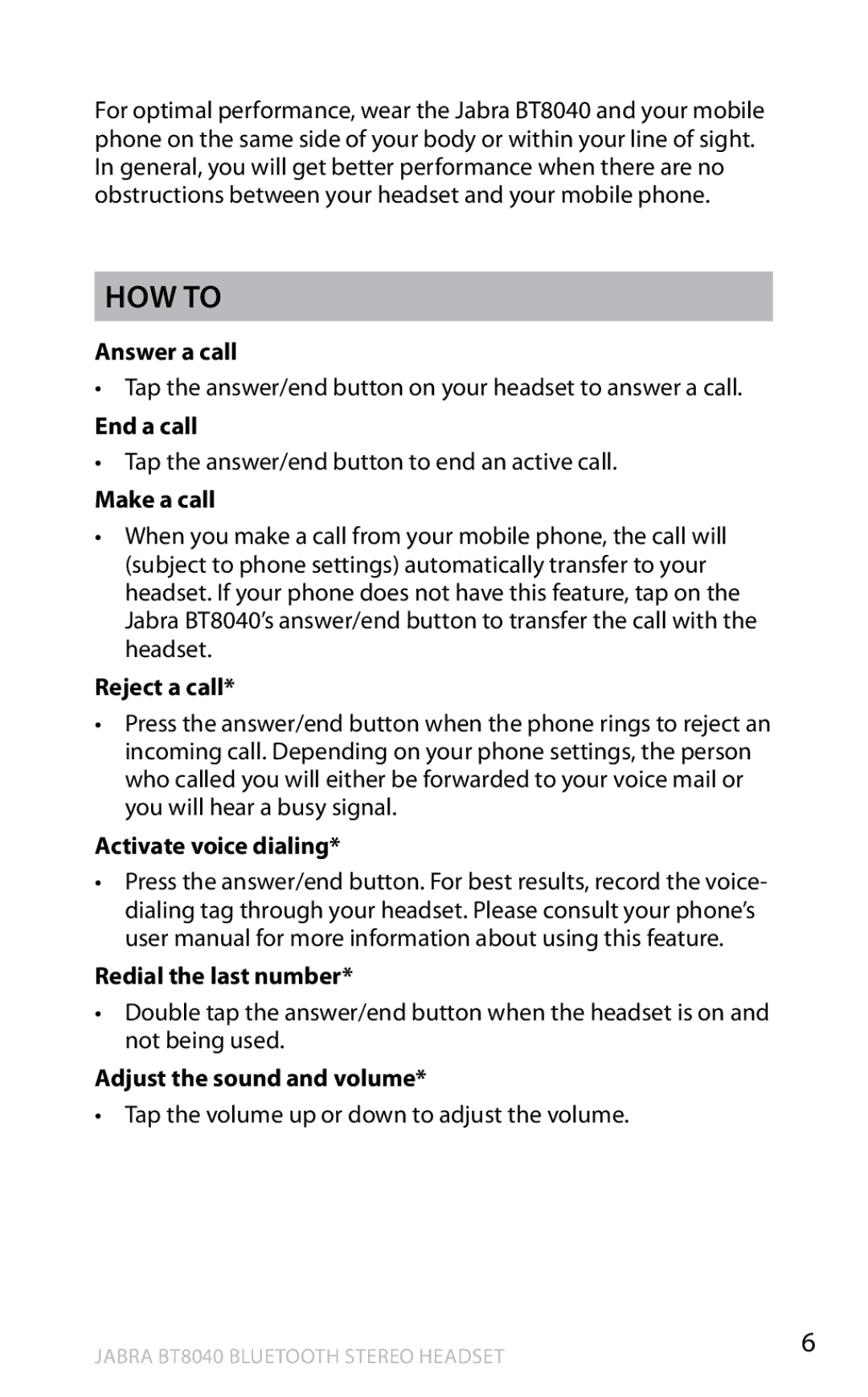 Jabra BT8040 user manual How to 