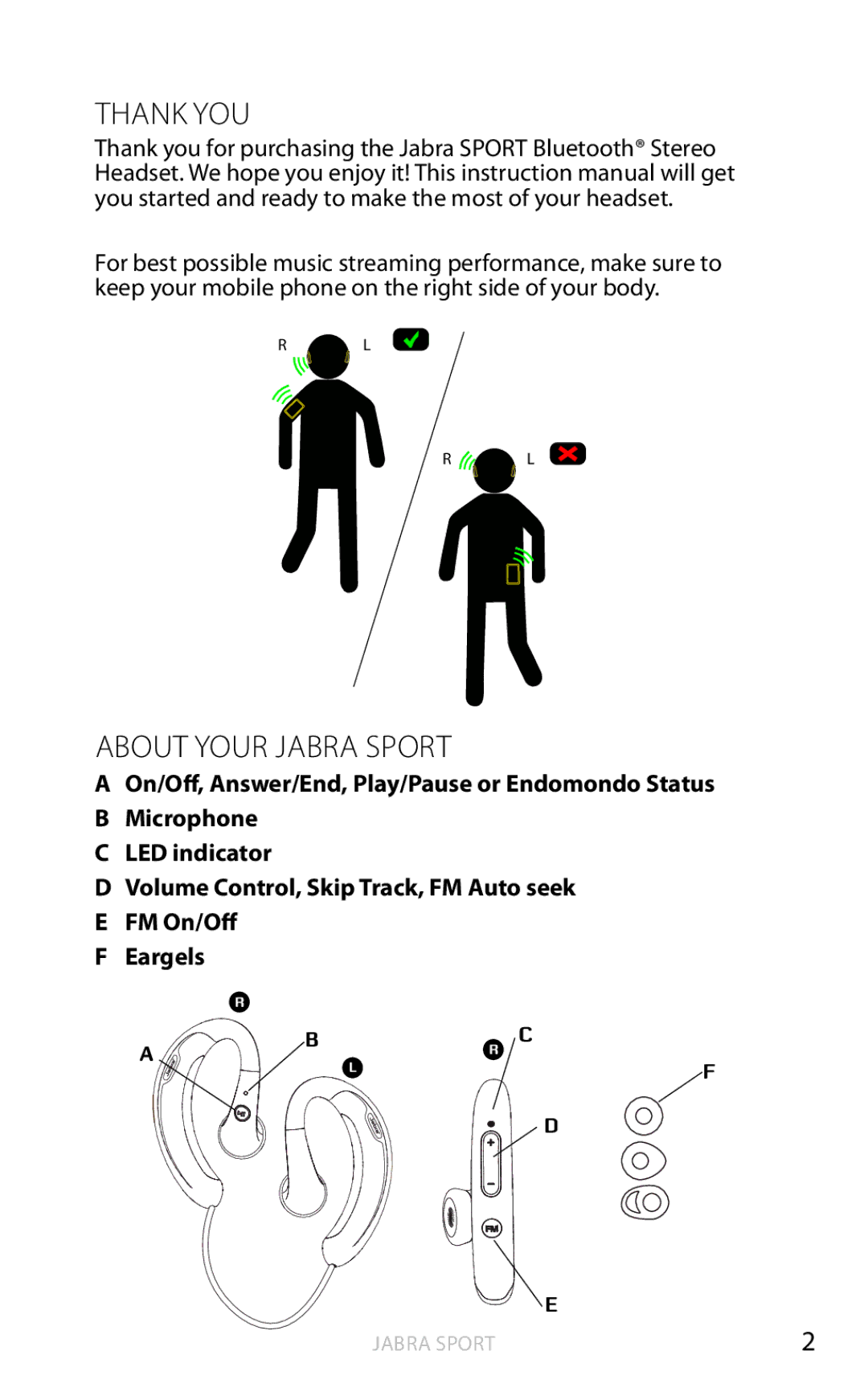 Jabra BTE4 user manual Thank you, About your Jabra Sport 