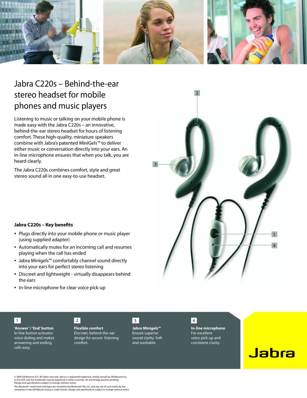 Jabra manual Jabra C220s Key beneﬁts, ‘Answer’ / ‘End’ button Flexible comfort 