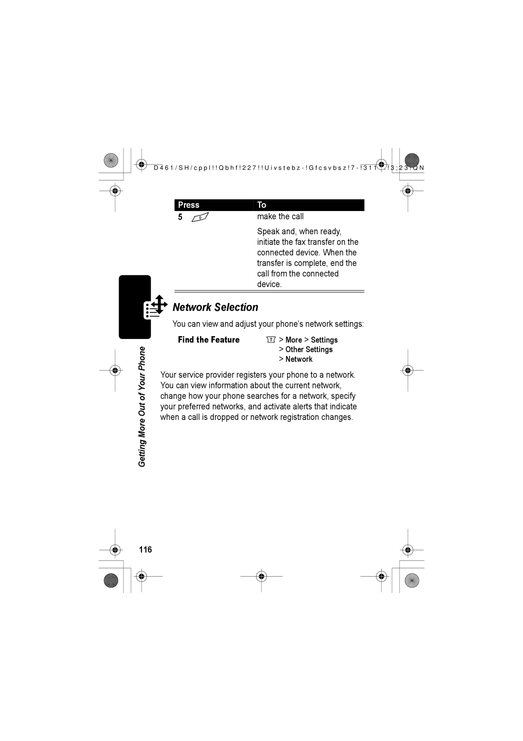 Jabra C350 manual Network Selection, Find the Feature More Settings Other Settings Network, 116 