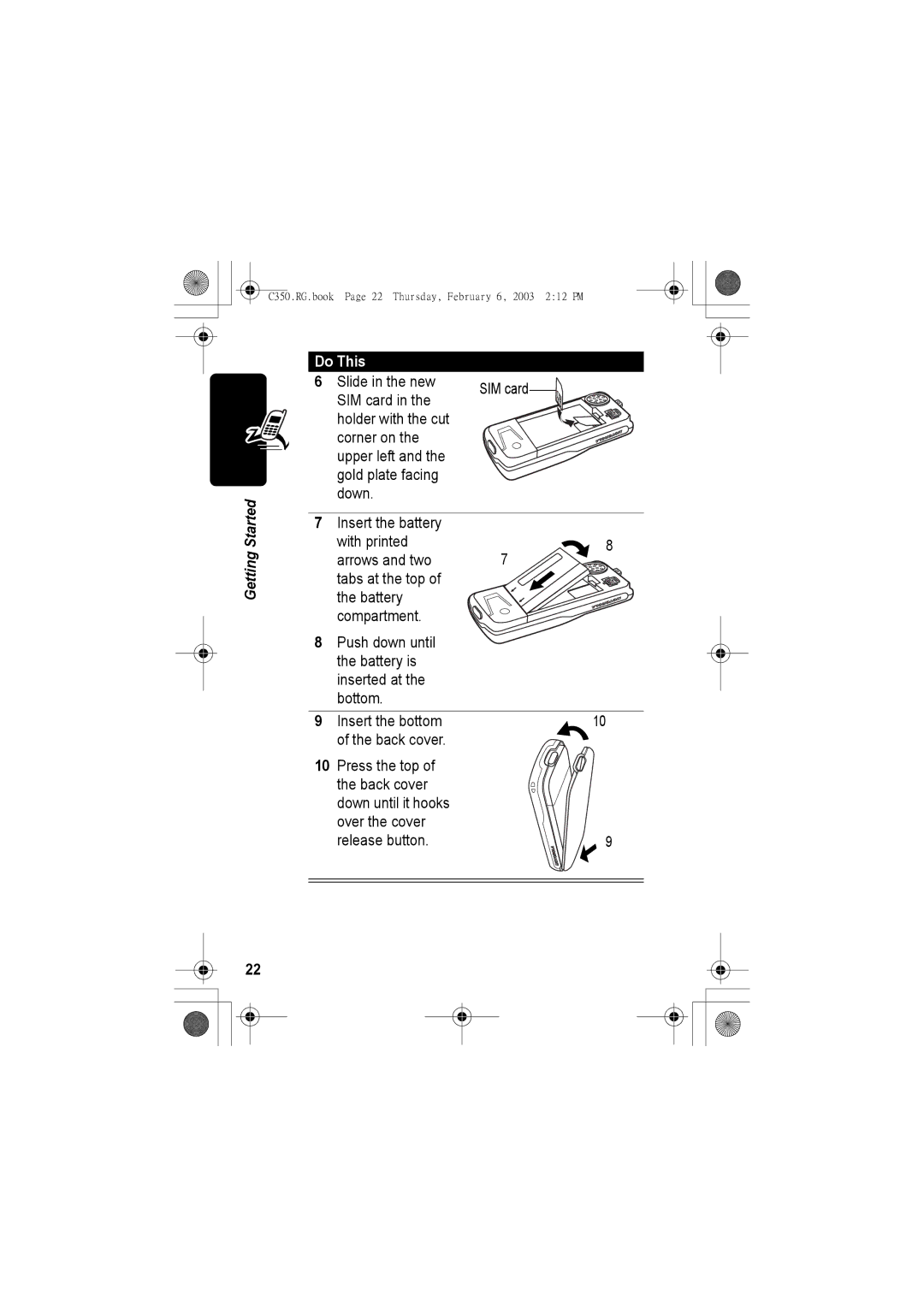 Jabra C350 manual Slide in the new, SIM card 