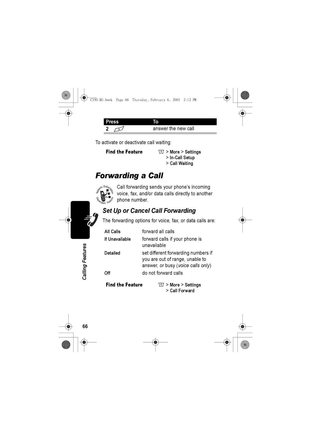 Jabra C350 manual Forwarding a Call, Set Up or Cancel Call Forwarding, Press Answer the new call 