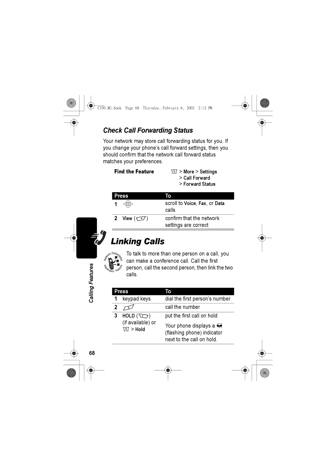 Jabra C350 manual Linking Calls, Check Call Forwarding Status, Press Keypad keys, Call the number 