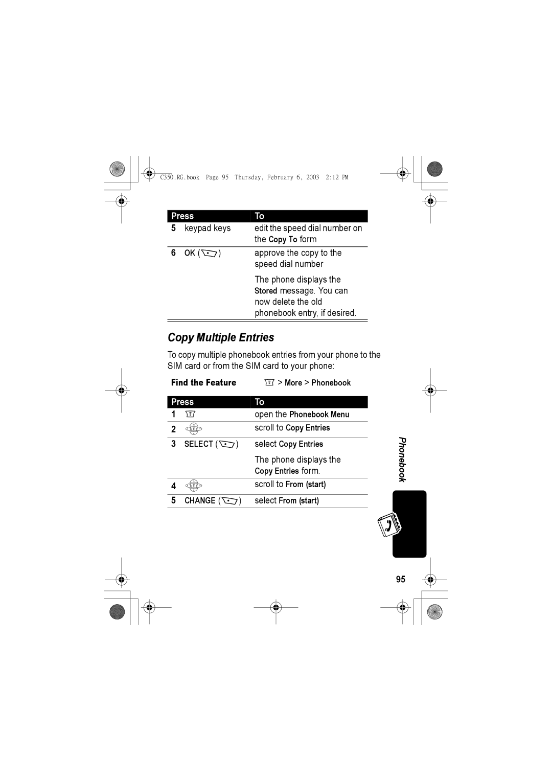 Jabra C350 manual Copy Multiple Entries 