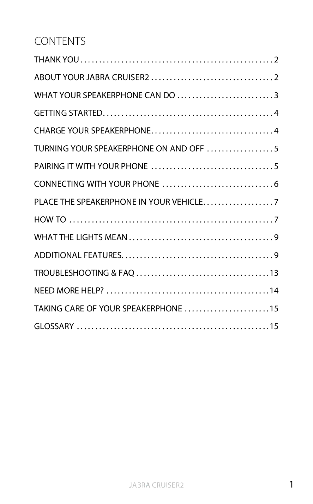 Jabra CRUISER2 user manual Contents 