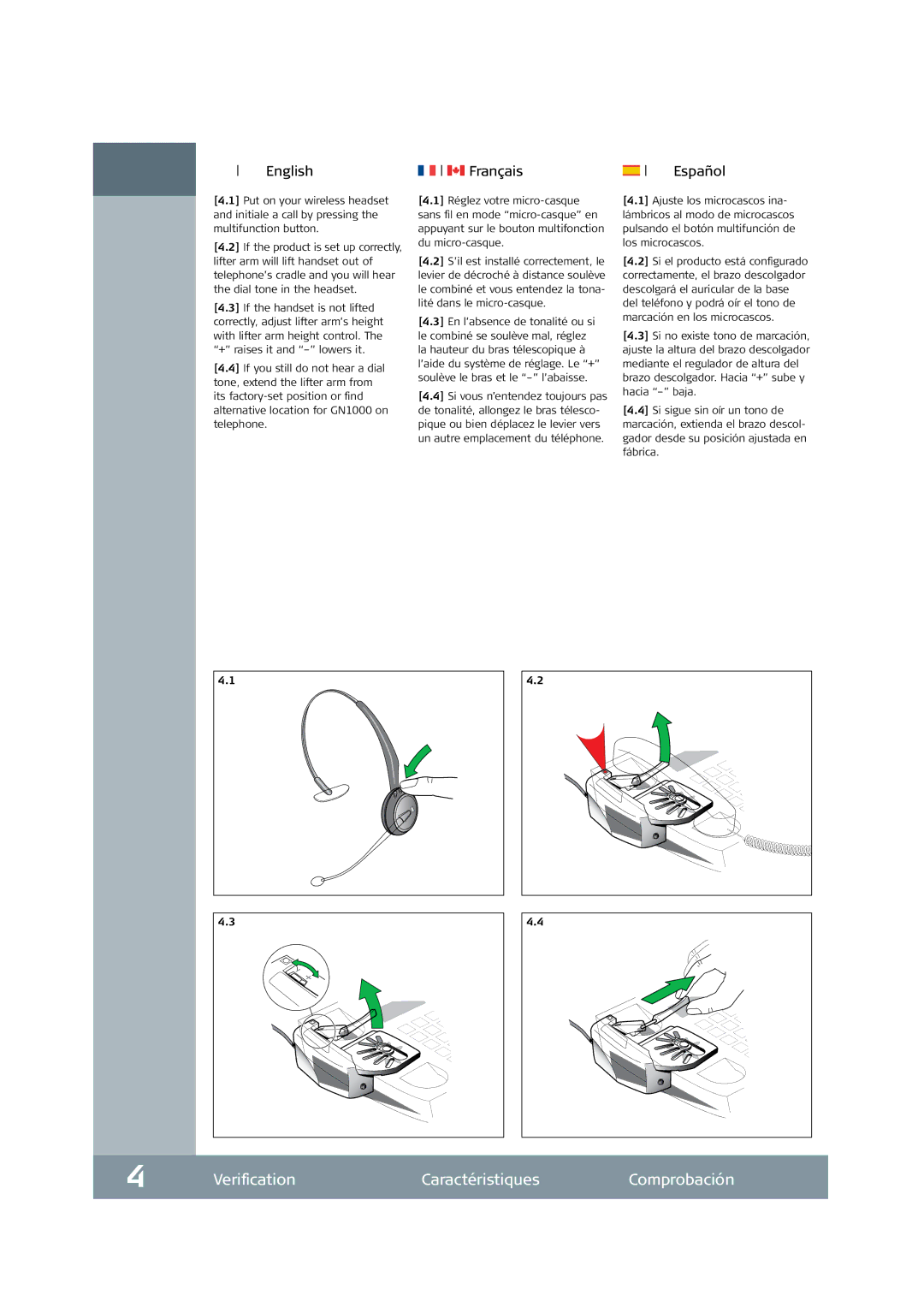 Jabra GN1000 setup guide Verification Caractéristiques Comprobación 