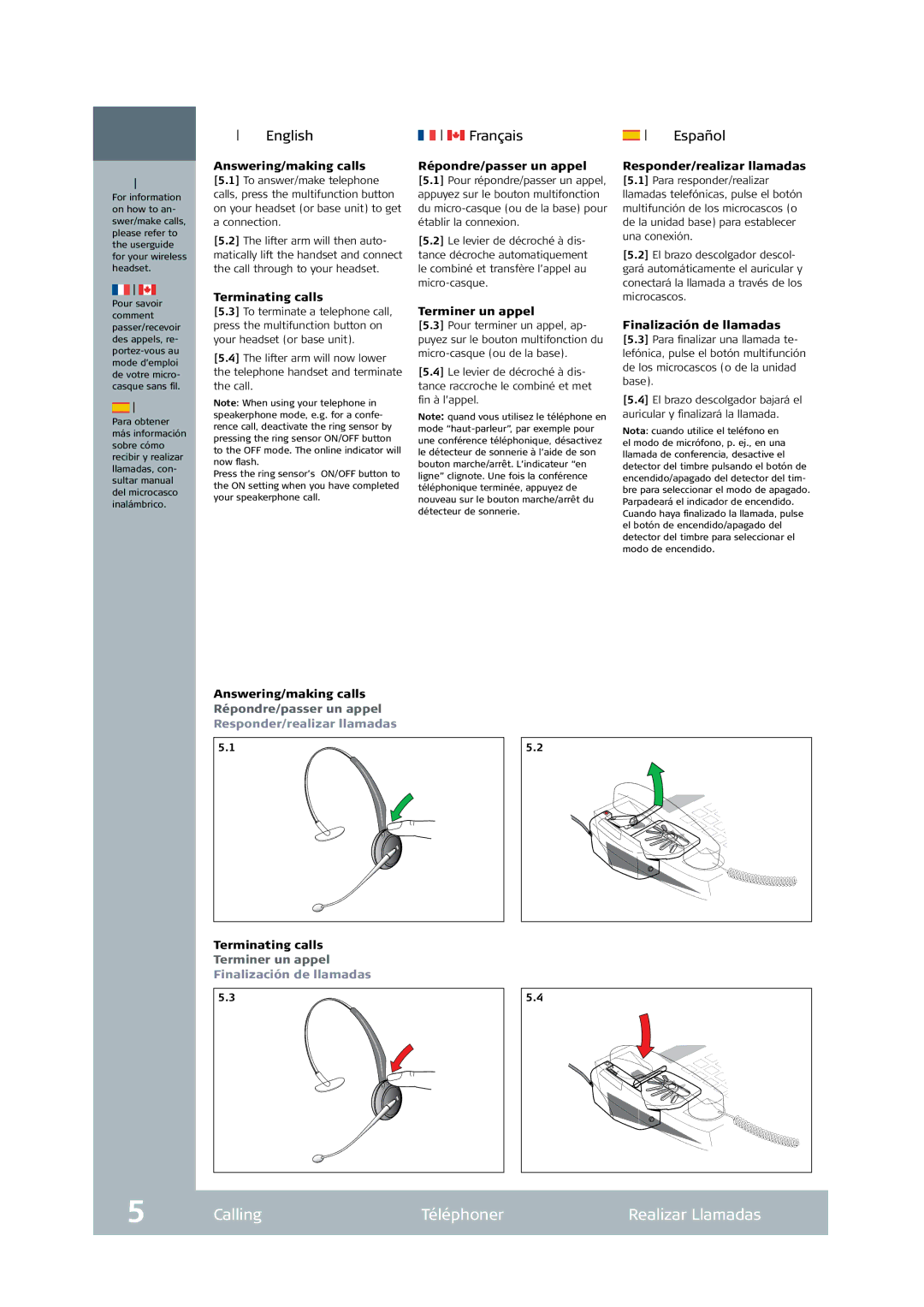 Jabra GN1000 setup guide Calling Téléphoner Realizar Llamadas 