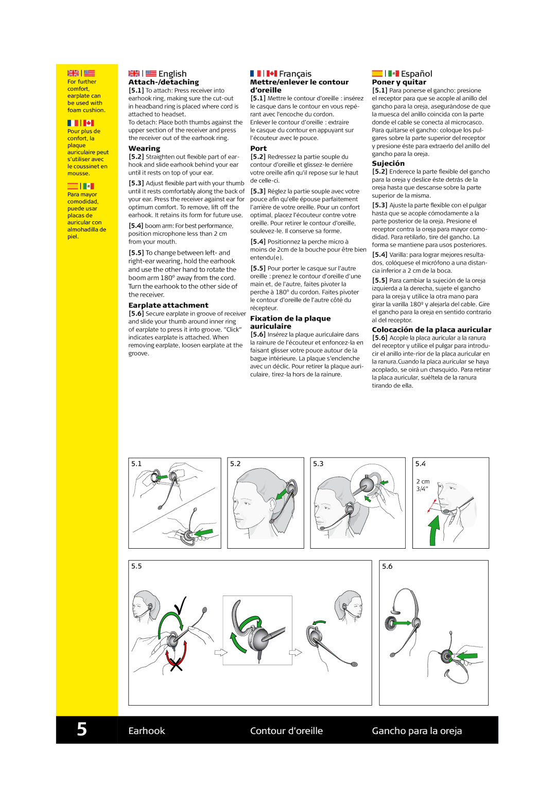 Jabra GN2100 quick start Earhook Contour d’oreille Gancho para la oreja, Mettre/enlever le contour d’oreille 