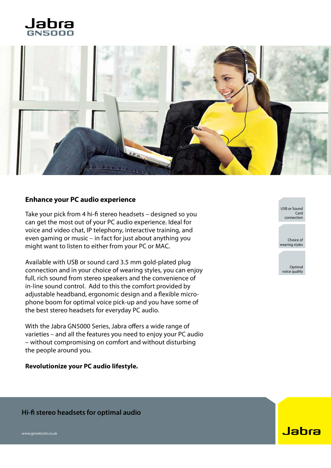 Jabra GN5010 manual Enhance your PC audio experience, Hi-fi stereo headsets for optimal audio 