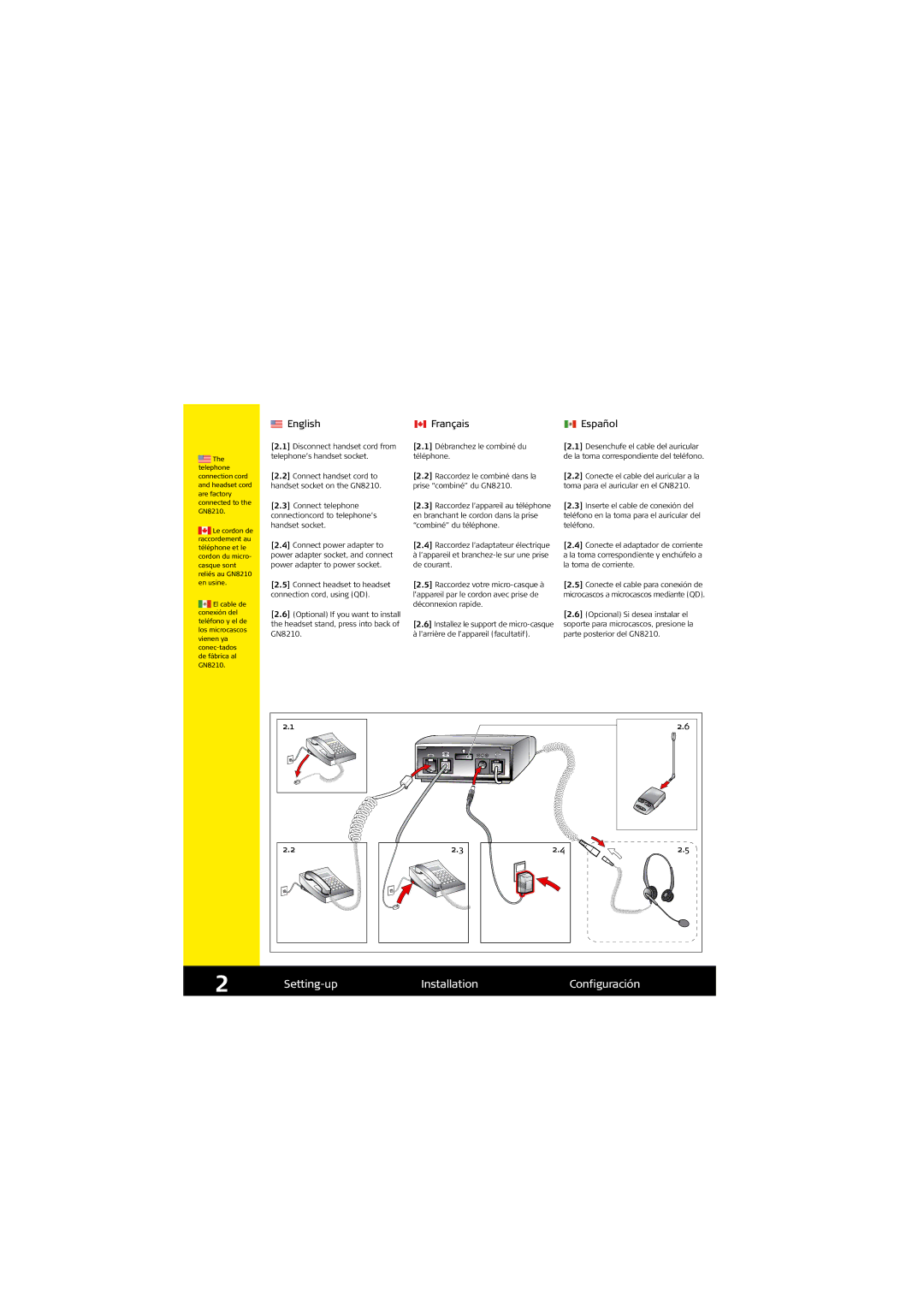 Jabra GN8210 setup guide Setting-up Installation Configuración, English Français 