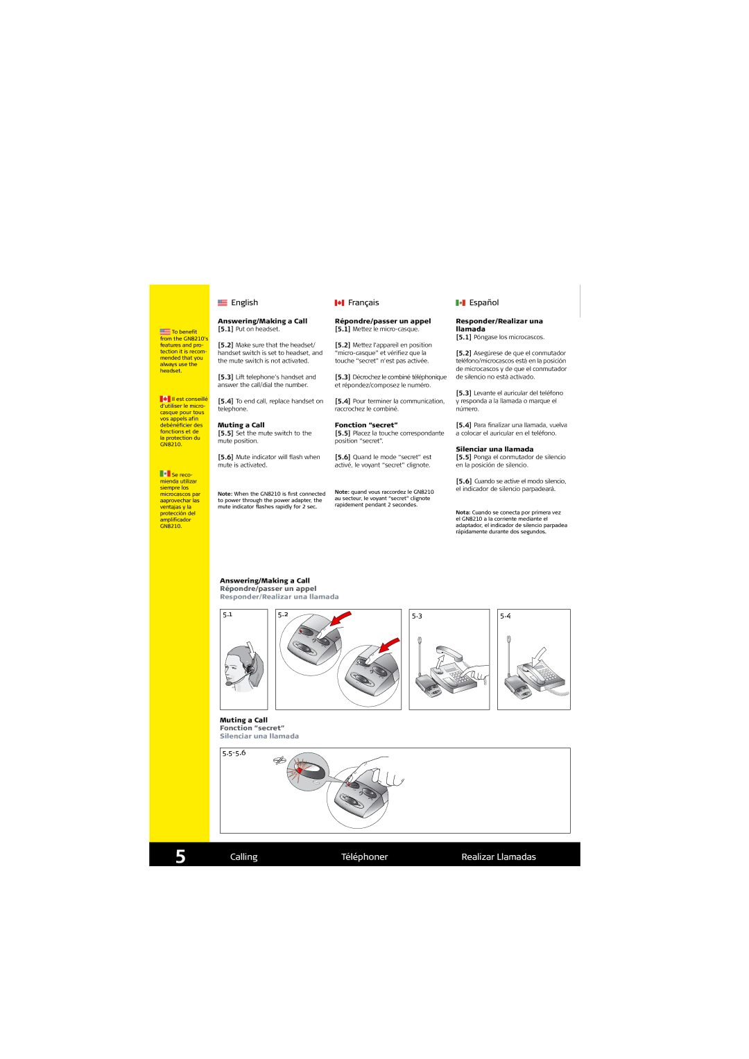 Jabra GN8210 setup guide Calling Téléphoner Realizar Llamadas 