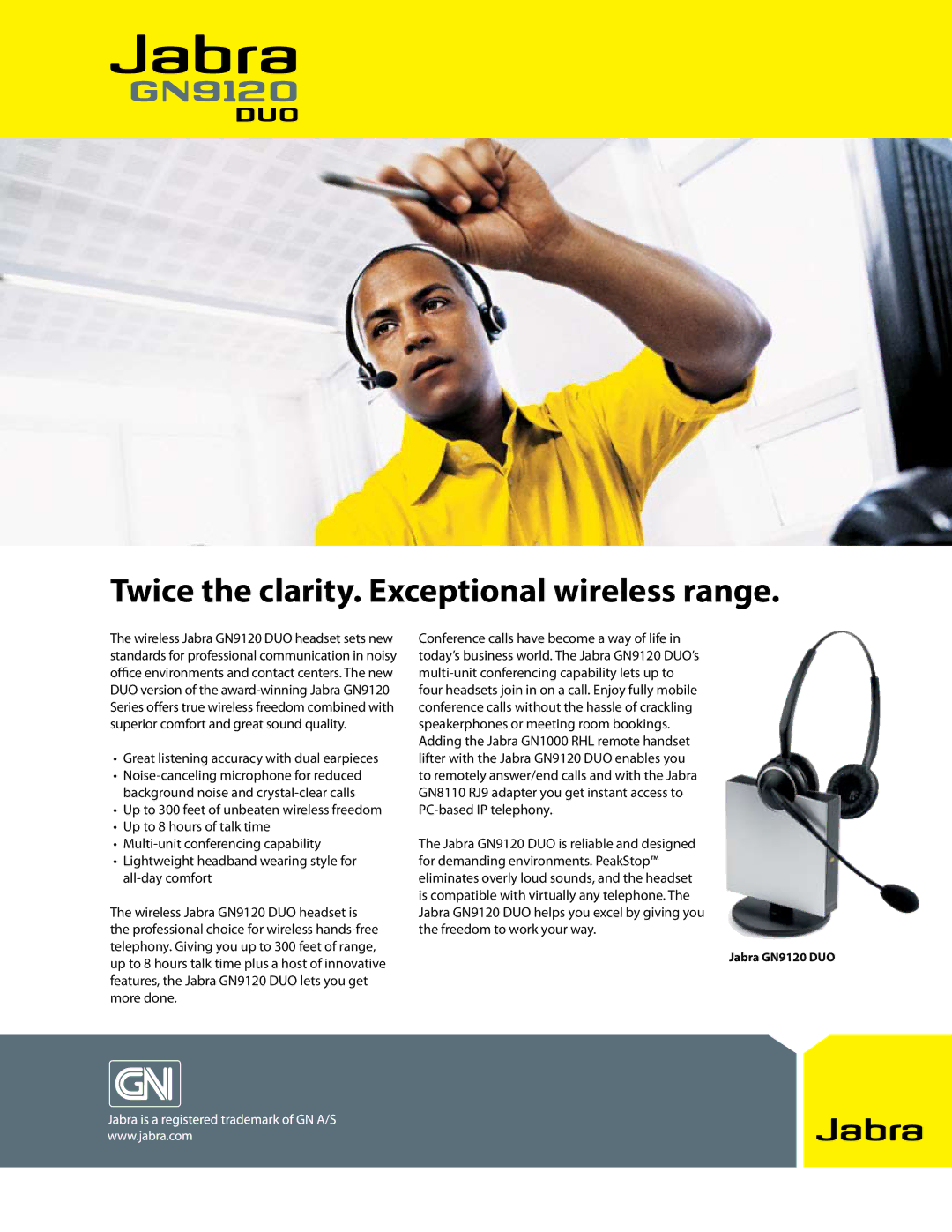 Jabra manual Twice the clarity. Exceptional wireless range, Jabra GN9120 DUO 