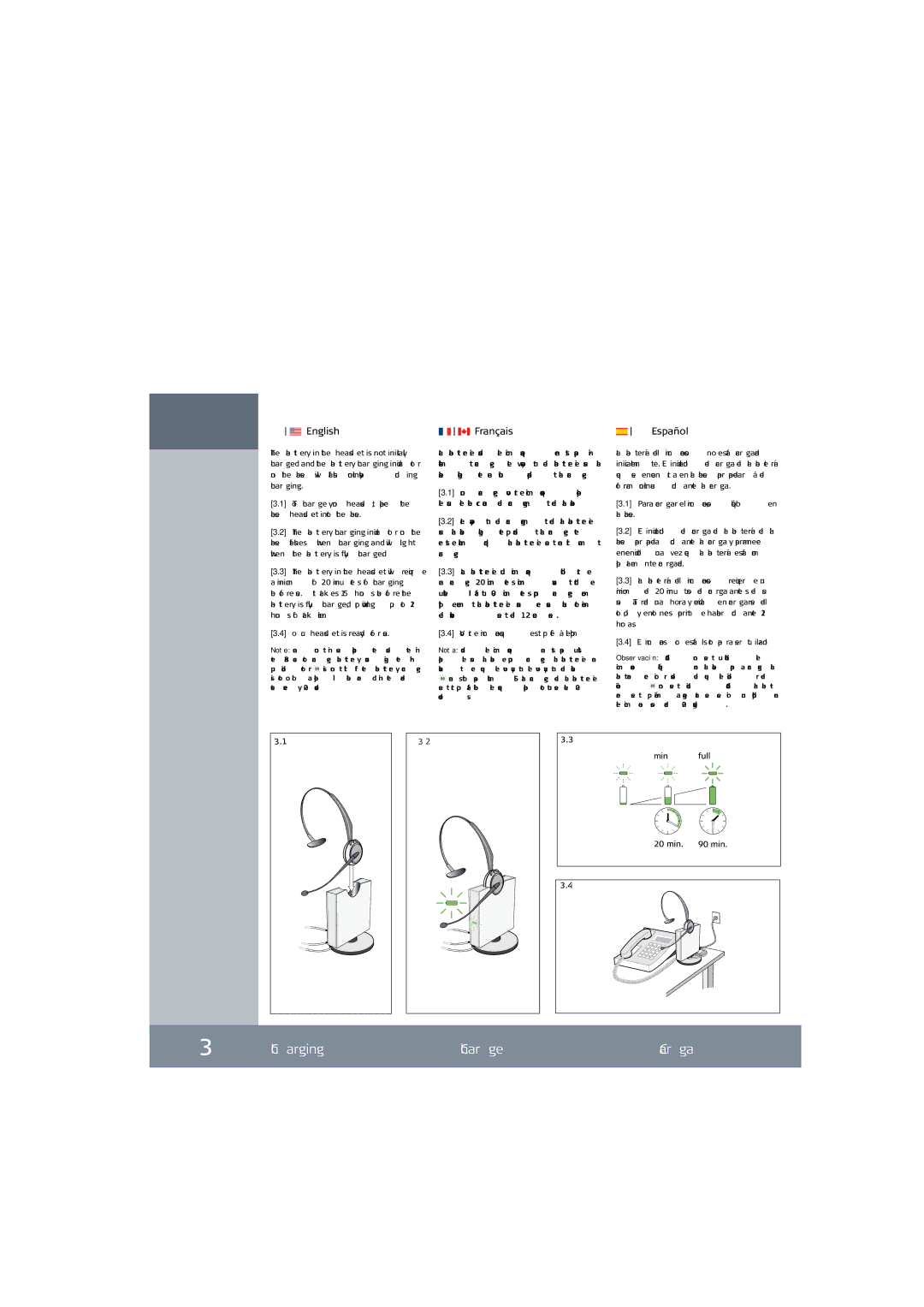 Jabra GN9120 setup guide Charging Charge Carga, English Français 