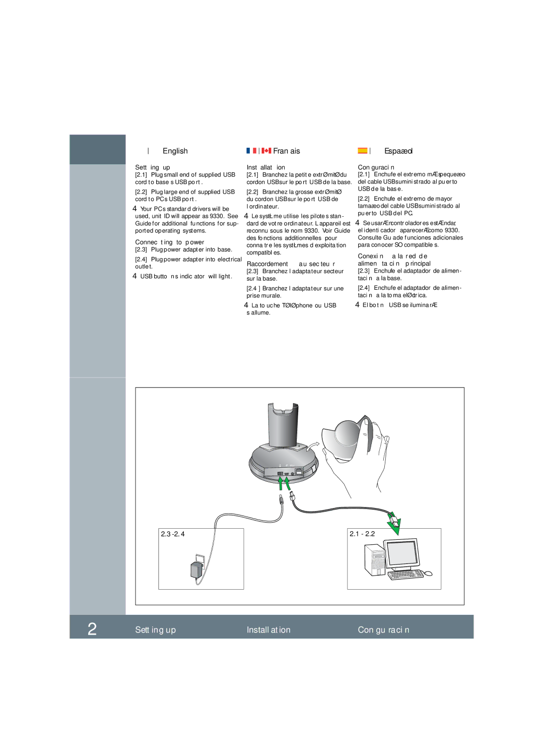 Jabra GN9330 manual Setting up Installation Conﬁguración 