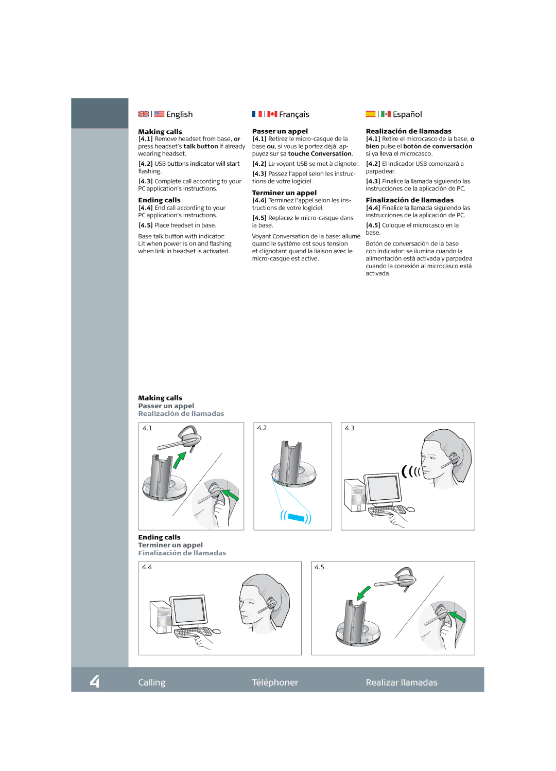 Jabra GN9330 manual Calling Téléphoner Realizar llamadas 