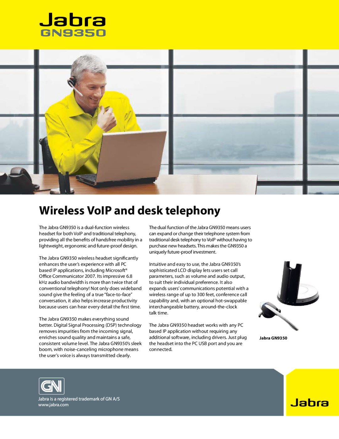 Jabra GN9350 manual Jabra, Wireless VoIP and desk telephony 