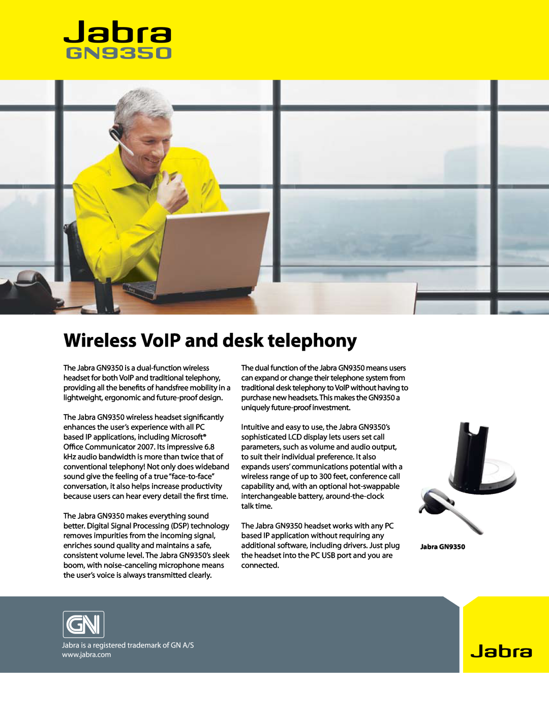Jabra GN9350 manual jabra, Wireless VoIP and desk telephony, connected 