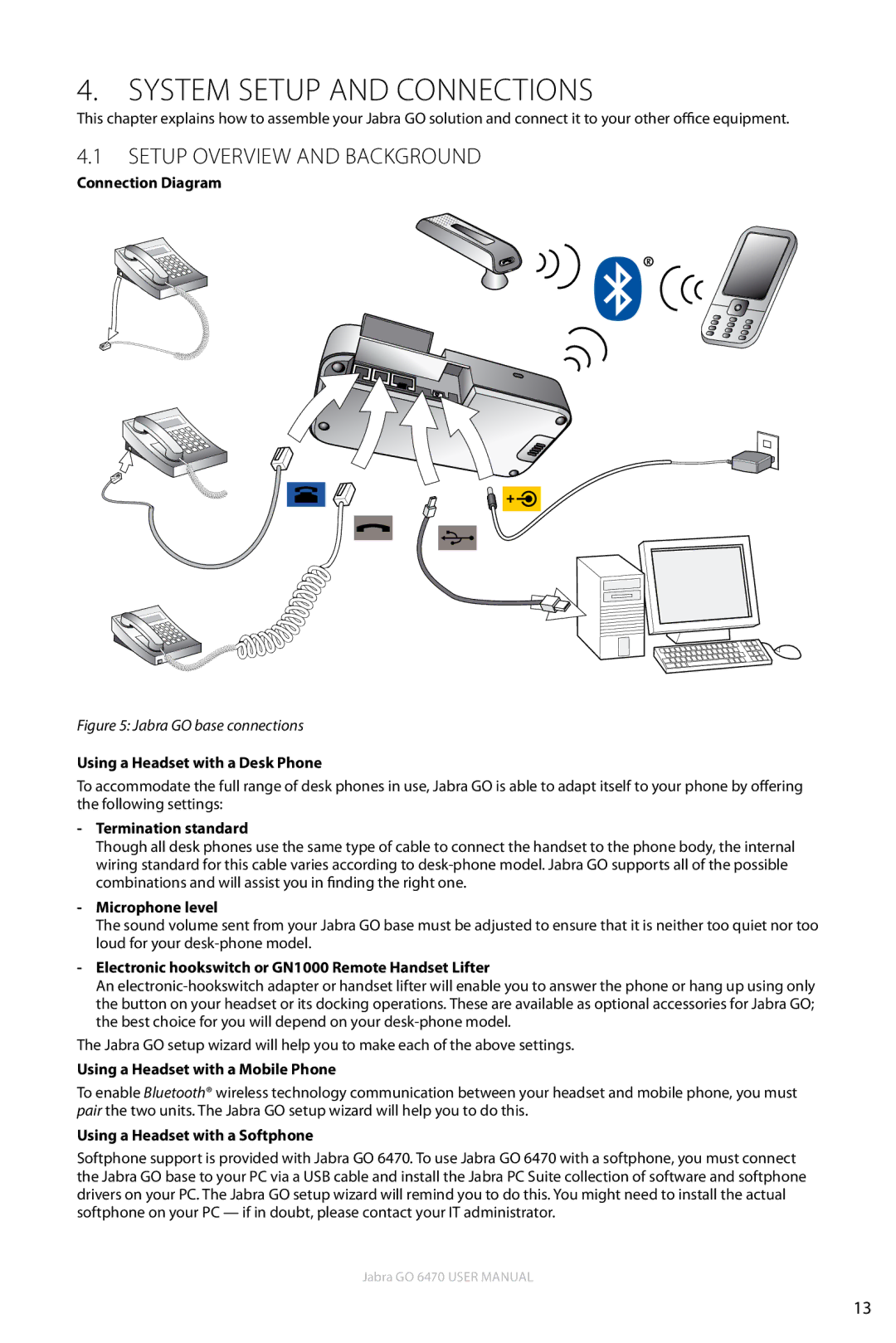 Jabra GO 6470 user manual System Setup and Connections, Setup Overview and Background 