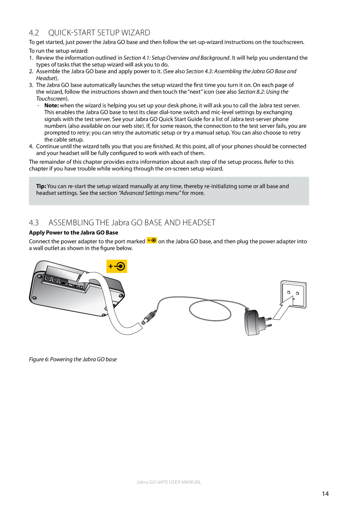 Jabra GO 6470 Quick-Start Setup Wizard, Assembling the Jabra GO Base and Headset, Apply Power to the Jabra GO Base 