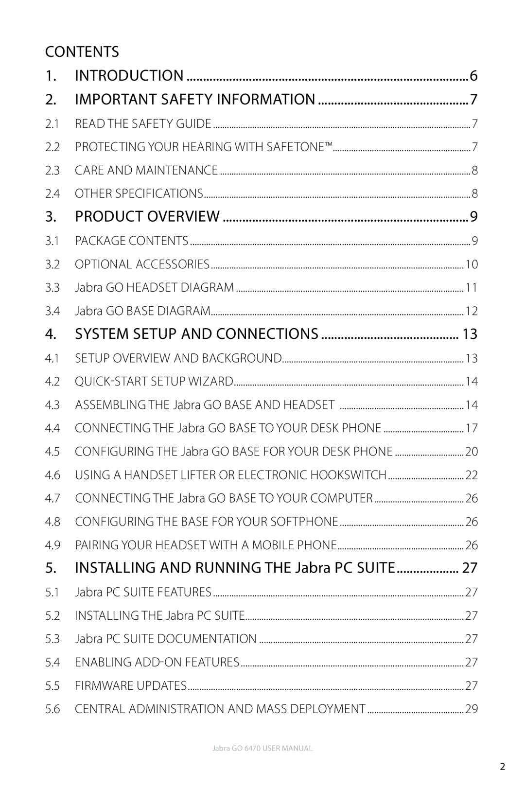 Jabra GO 6470 user manual Contents 