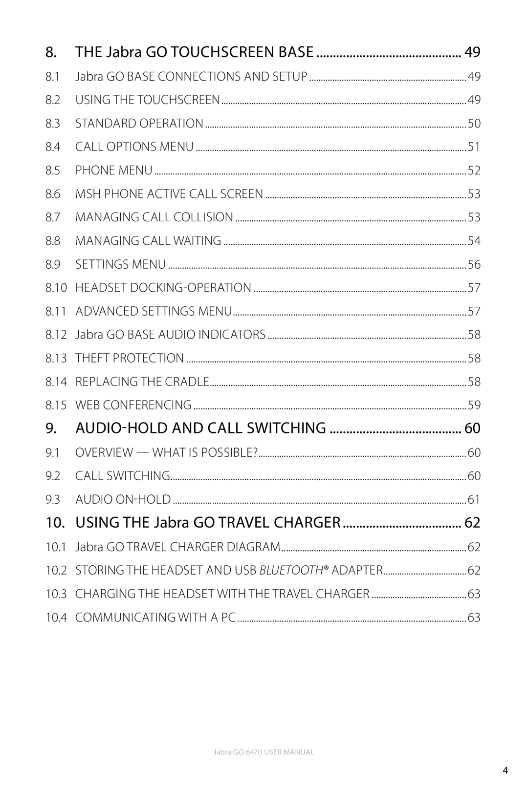 Jabra GO 6470 user manual Jabra GO Touchscreen Base, 10.1, 10.2, 10.3, 10.4 