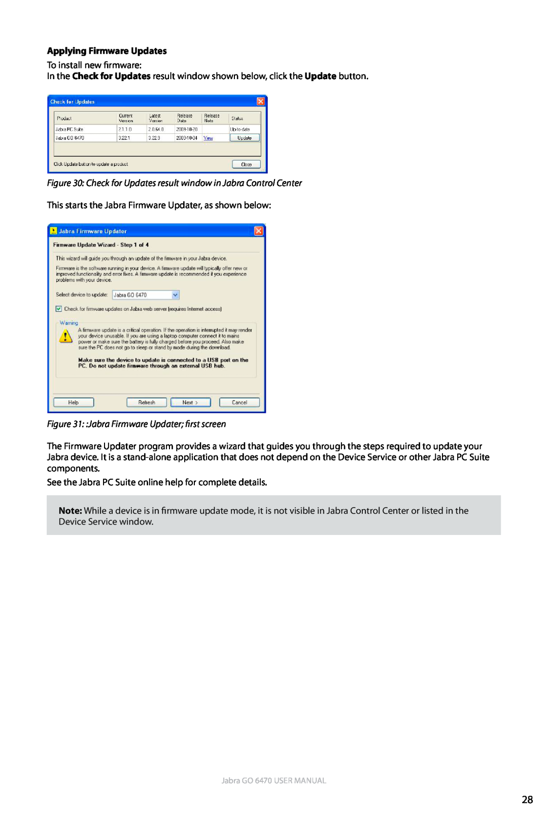 Jabra GO 6470 user manual Applying Firmware Updates 