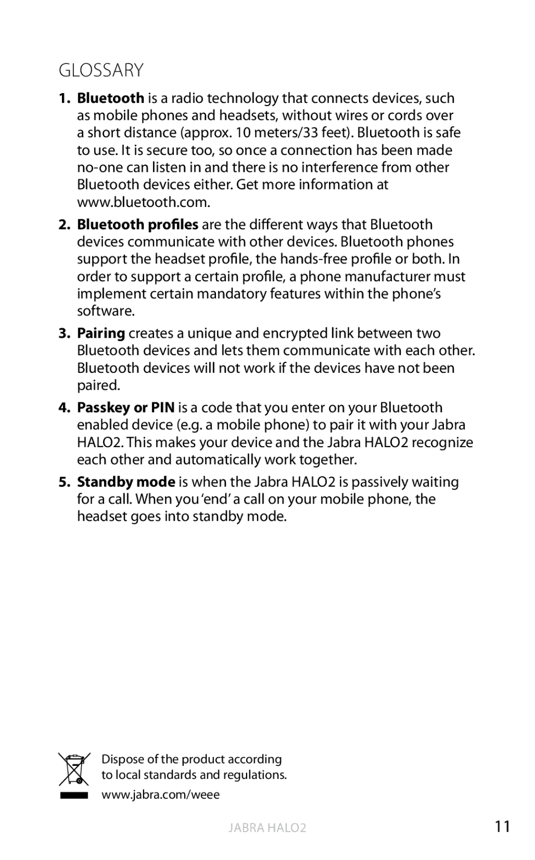 Jabra HALO2 user manual Glossary 