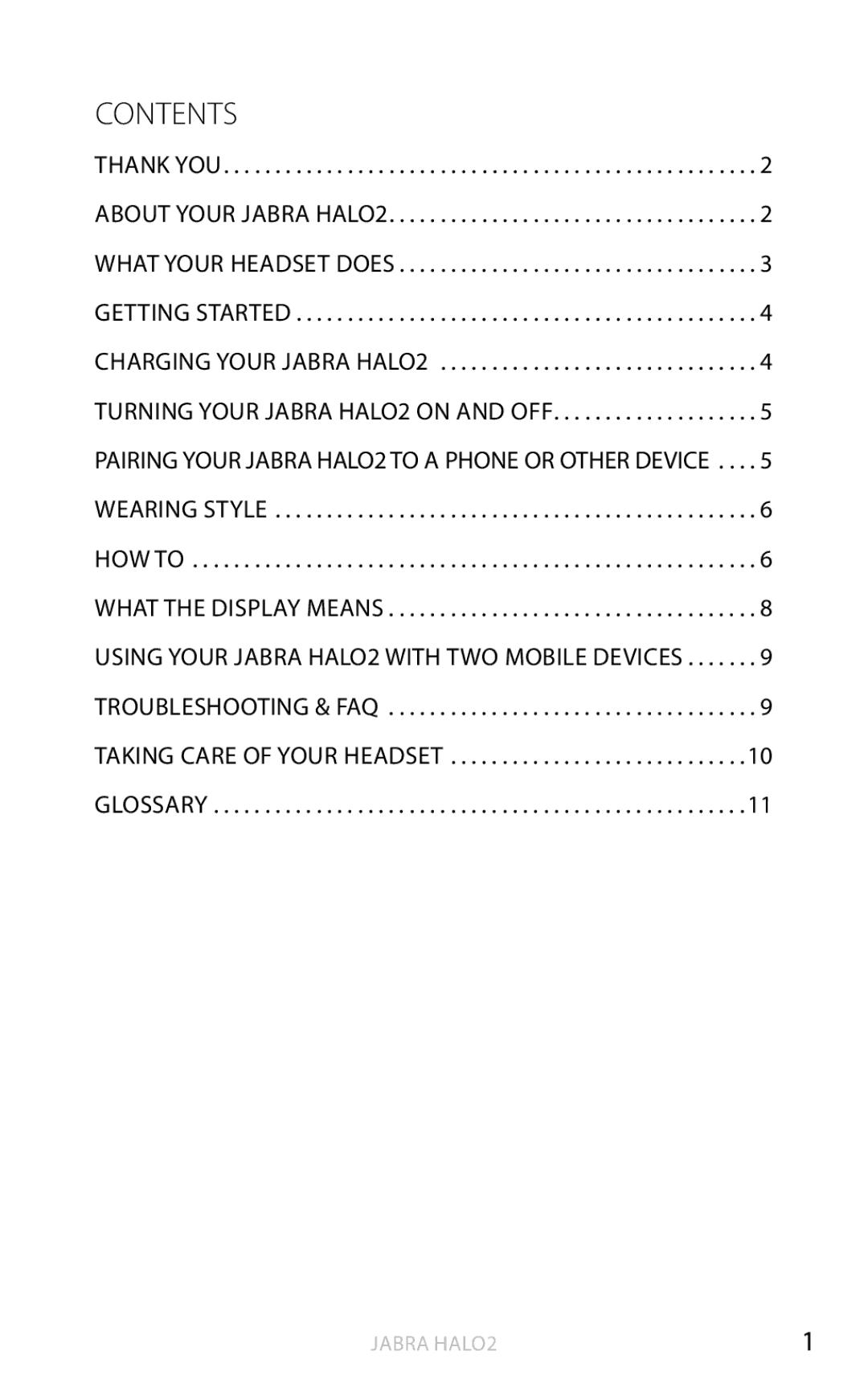 Jabra HALO2 user manual Contents 