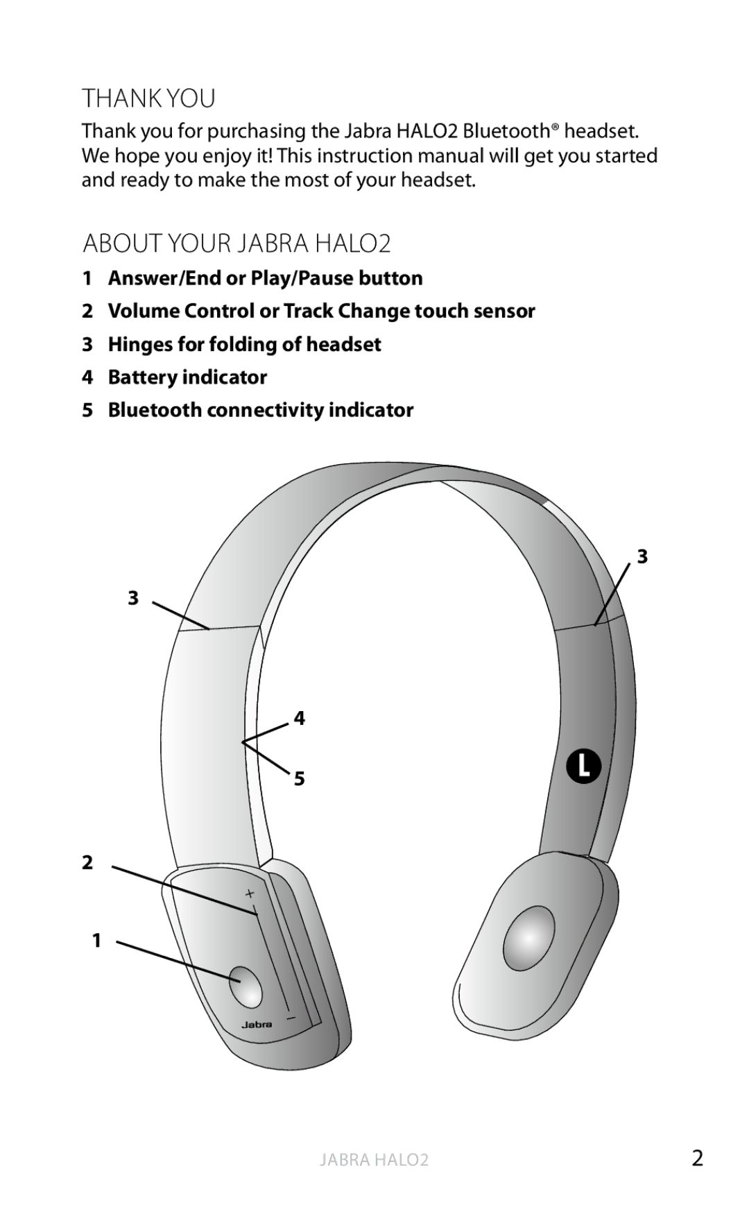 Jabra user manual Thank you About your Jabra HALO2 