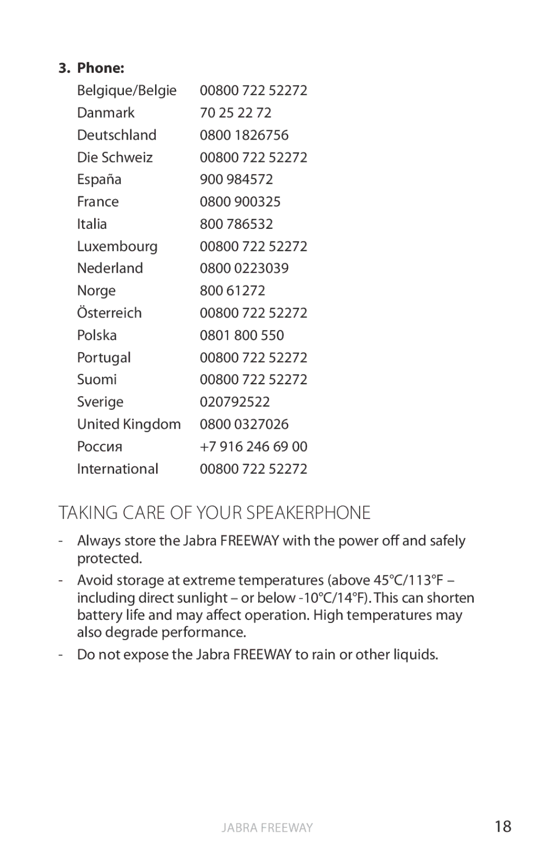 Jabra HFS100 user manual Taking Care of Your Speakerphone, Phone 