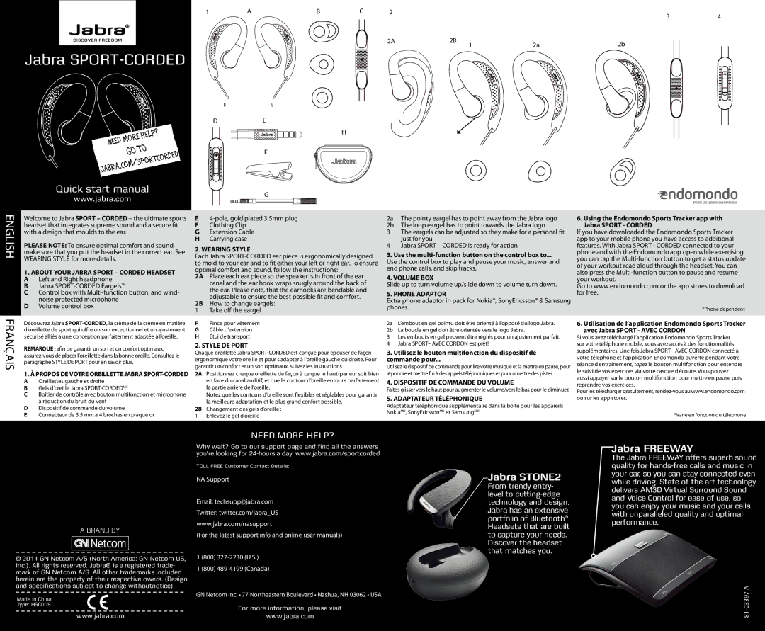 Jabra HSC009 quick start manual Wearing Style, About Your Jabra Sport Corded Headset, Volume BOX, Phone Adaptor 