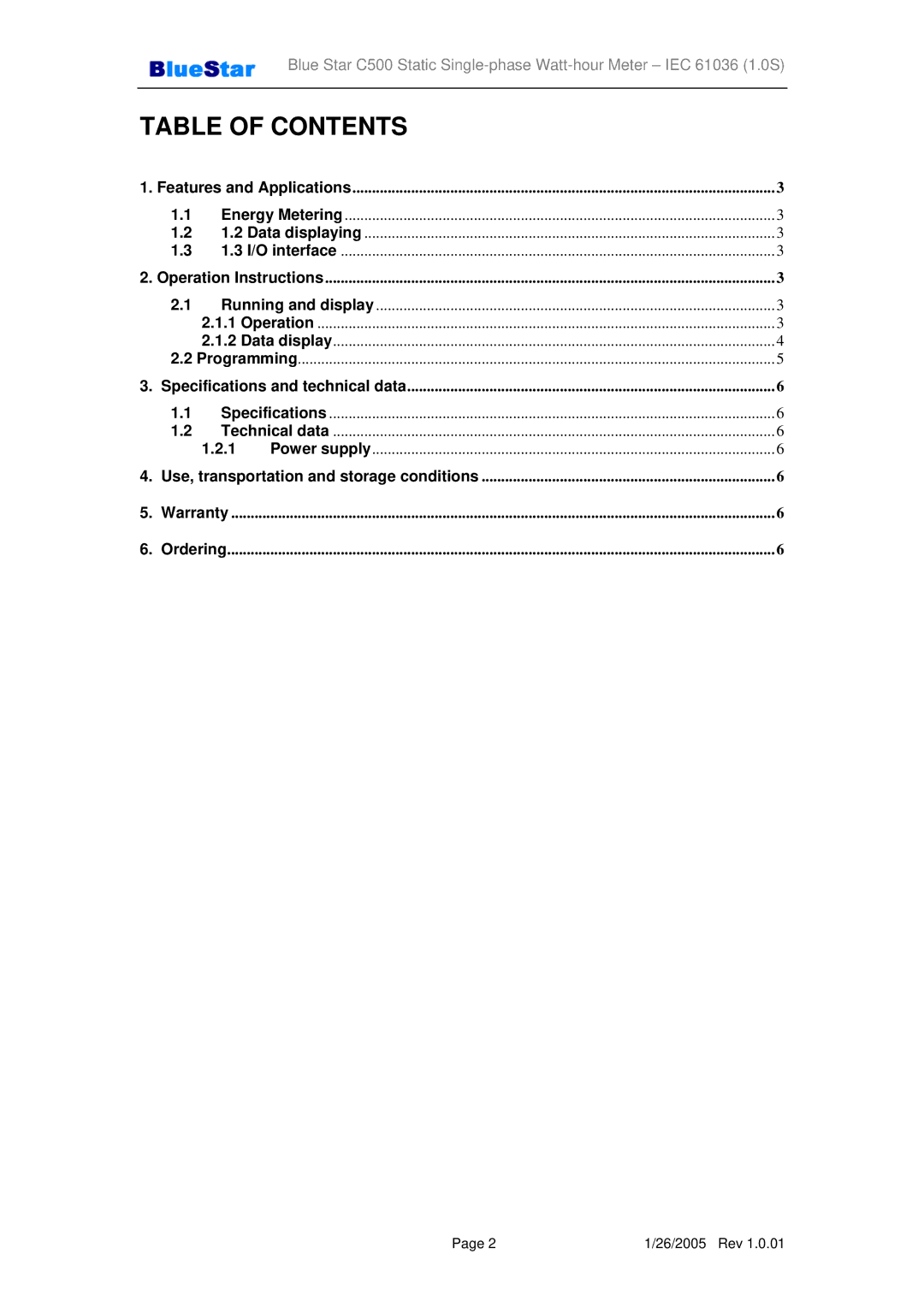 Jabra IEC 61036, IEC 1107 operating instructions Table of Contents 